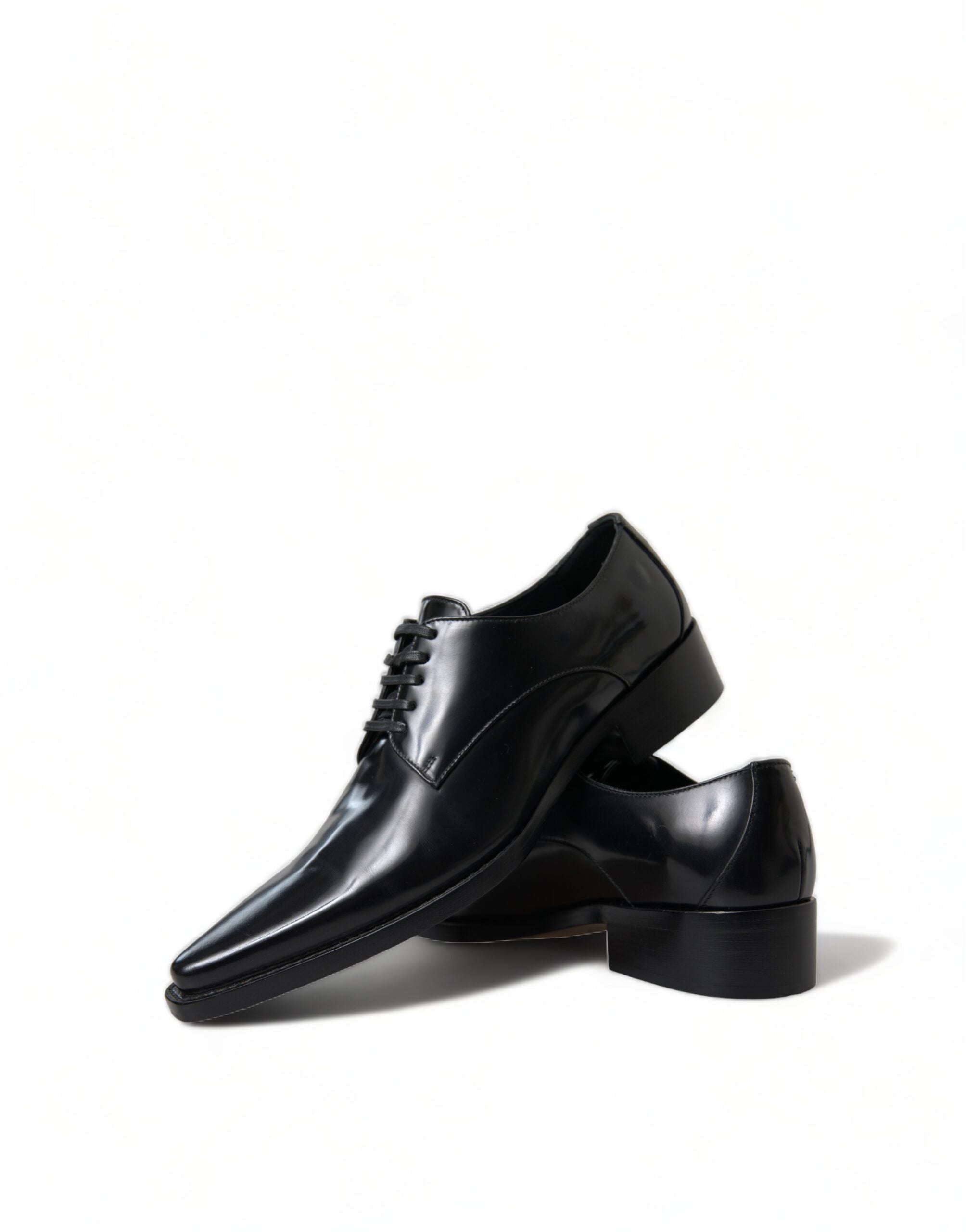 Dolce & Gabbana Black Leather Lace-Up Formal Flats Shoes-7