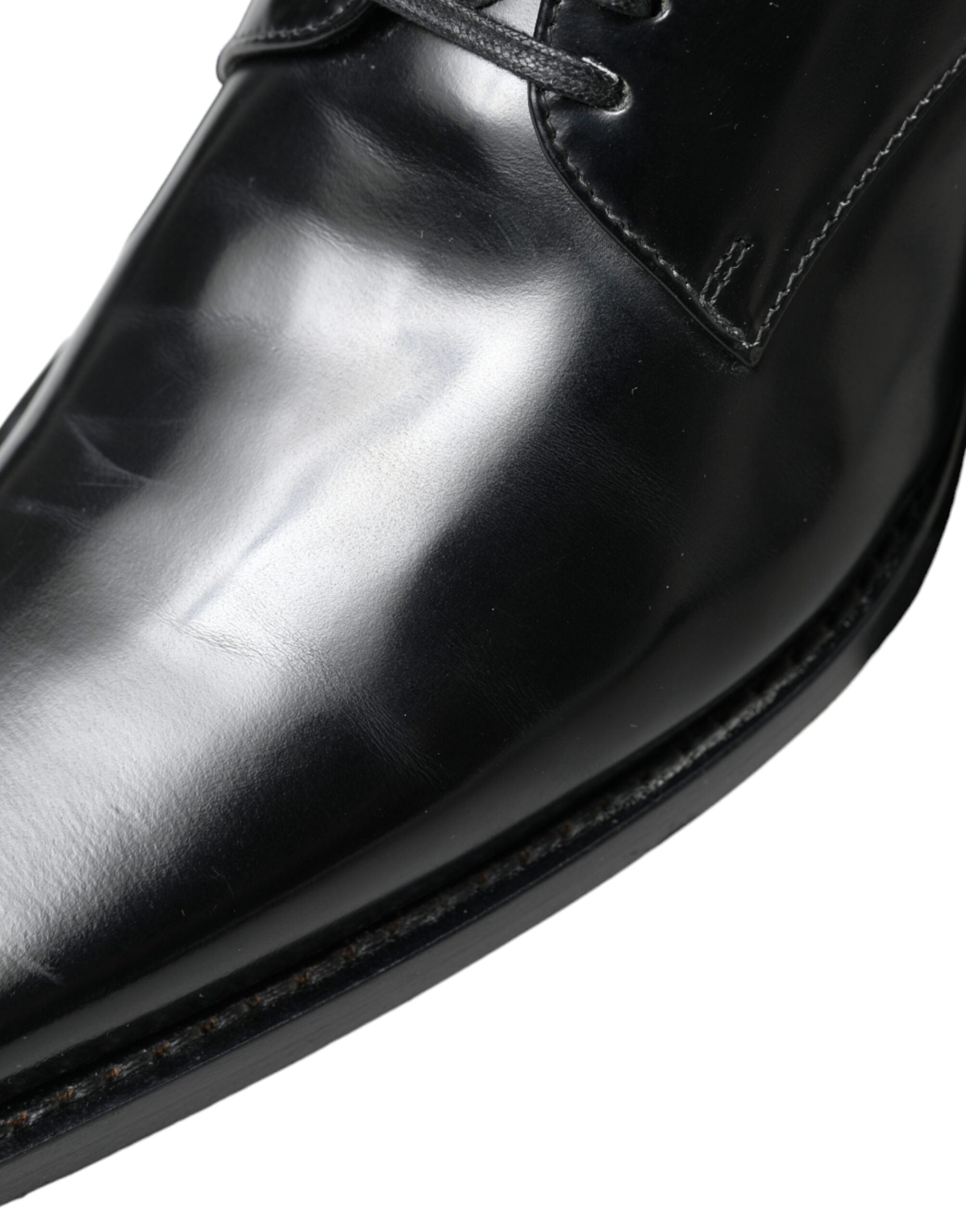 Dolce & Gabbana Black Leather Lace-Up Formal Flats Shoes-8