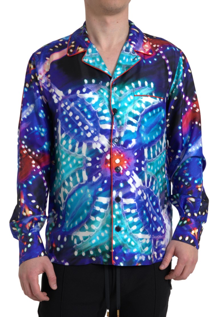 Dolce & Gabbana Multicolor Seide Psychedelic Druck Männer Pyjama Shirt-1