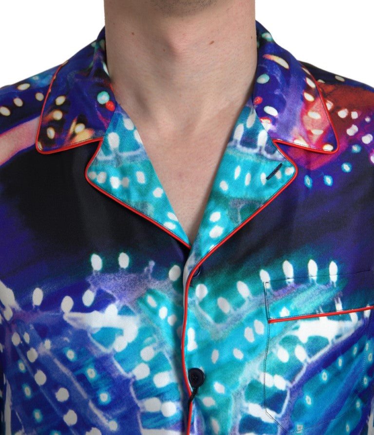 Dolce & Gabbana Multicolor Seide Psychedelic Druck Männer Pyjama Shirt-3