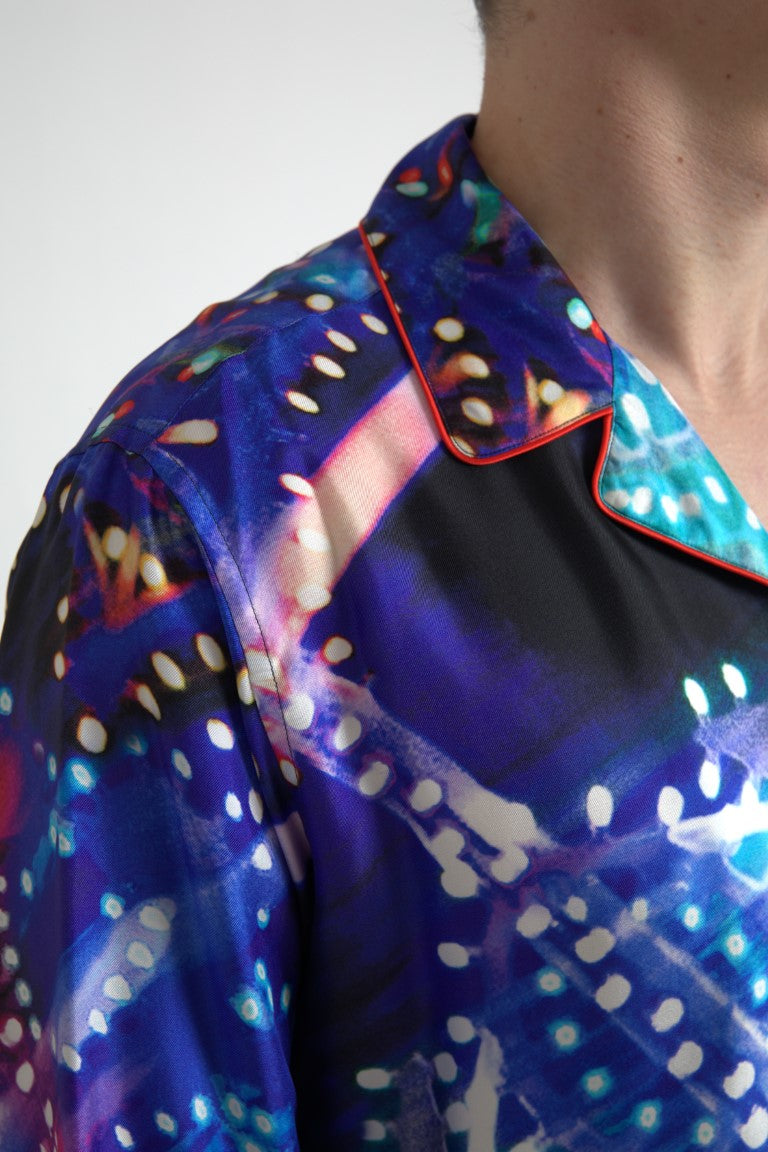 Dolce & Gabbana Multicolor Seide Psychedelic Druck Männer Pyjama Shirt-4