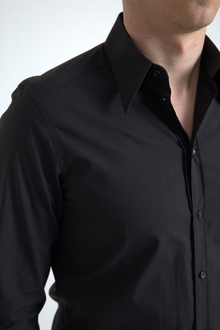 Dolce & Gabbana Schwarzes Baumwollhemd für Männer mit langen Ärmeln MARTINI-2