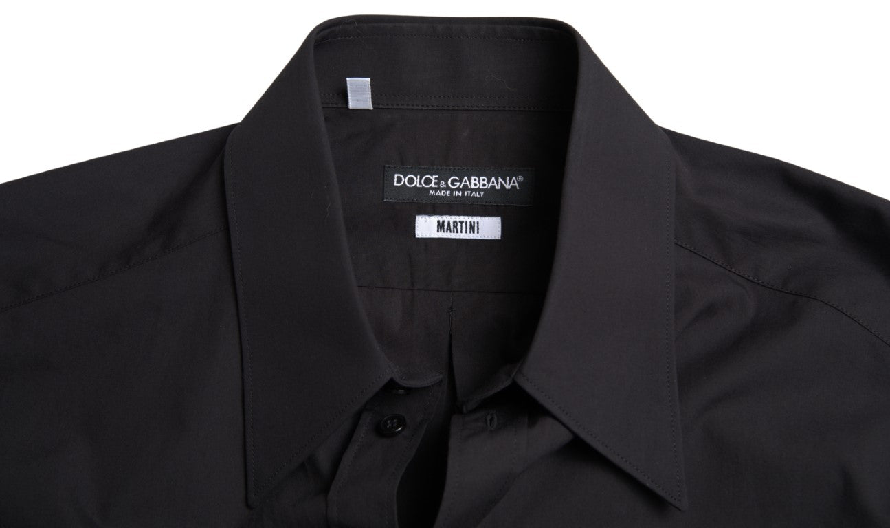 Dolce & Gabbana Schwarzes Baumwollhemd für Männer mit langen Ärmeln MARTINI-3
