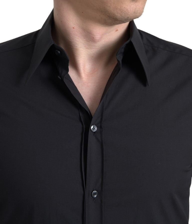 Dolce & Gabbana Schwarzes Baumwollhemd für Männer mit langen Ärmeln MARTINI-5