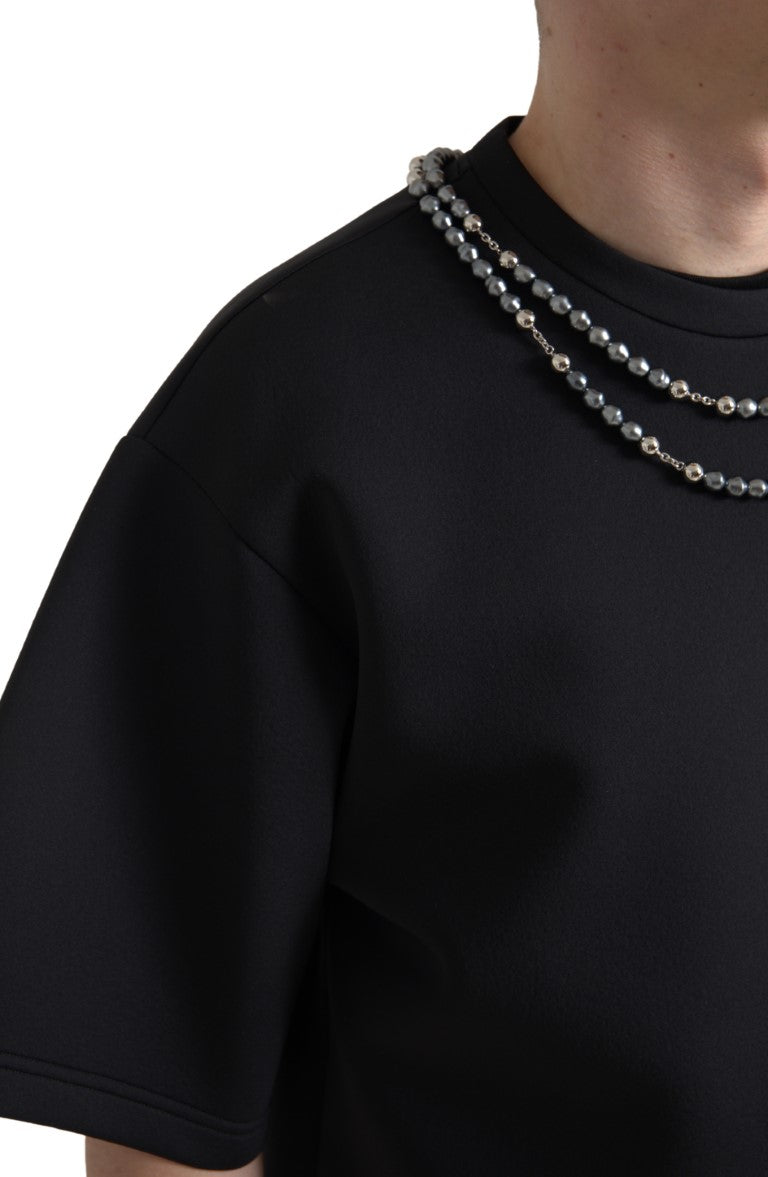 Dolce & Gabbana black polyester T-shirt with necklace embellishment-2