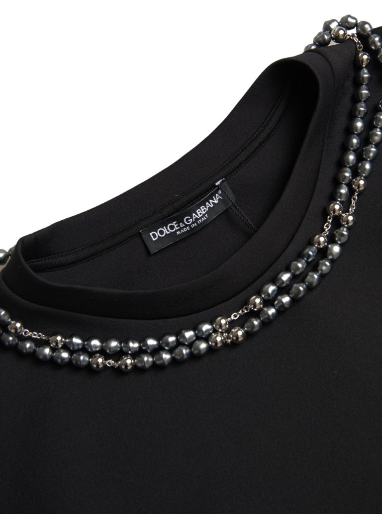 Dolce & Gabbana black polyester T-shirt with necklace embellishment-3