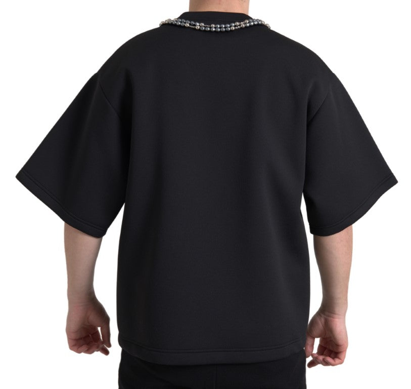 Dolce & Gabbana black polyester T-shirt with necklace embellishment-4