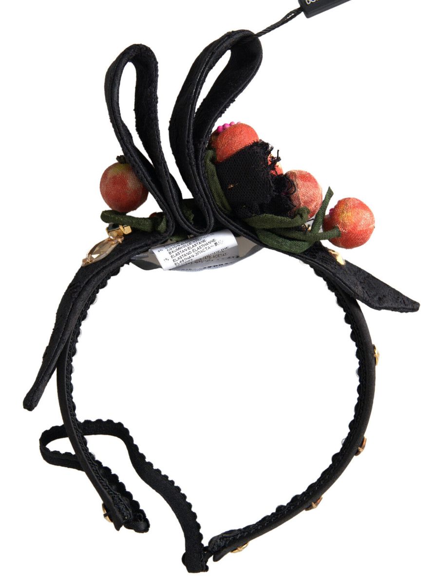 Dolce & Gabbana Black with multicolor fig fruit crystal tiara headband-4