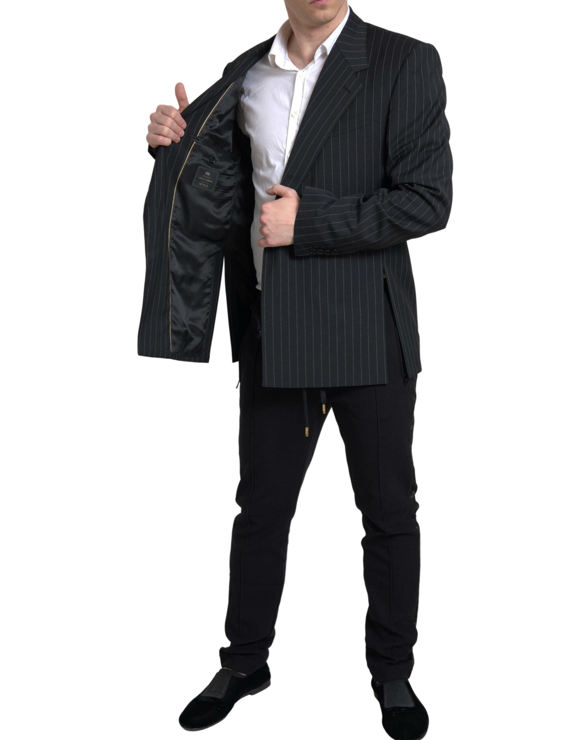 Dolce & Gabbana black striped single-breasted SICILIA blazer-4