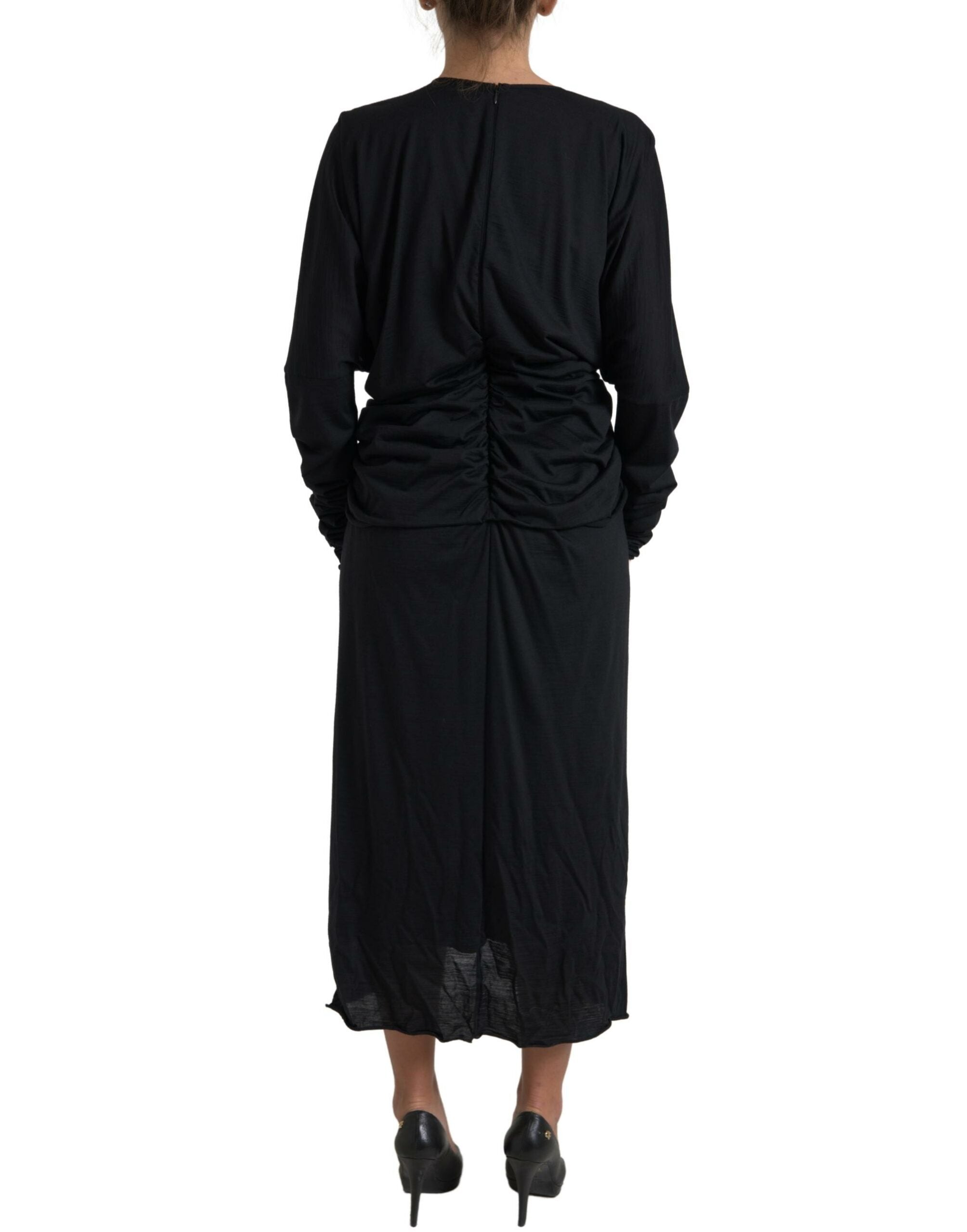 Dolce & Gabbana Black Wool Wrap Dress Midi Dress-3