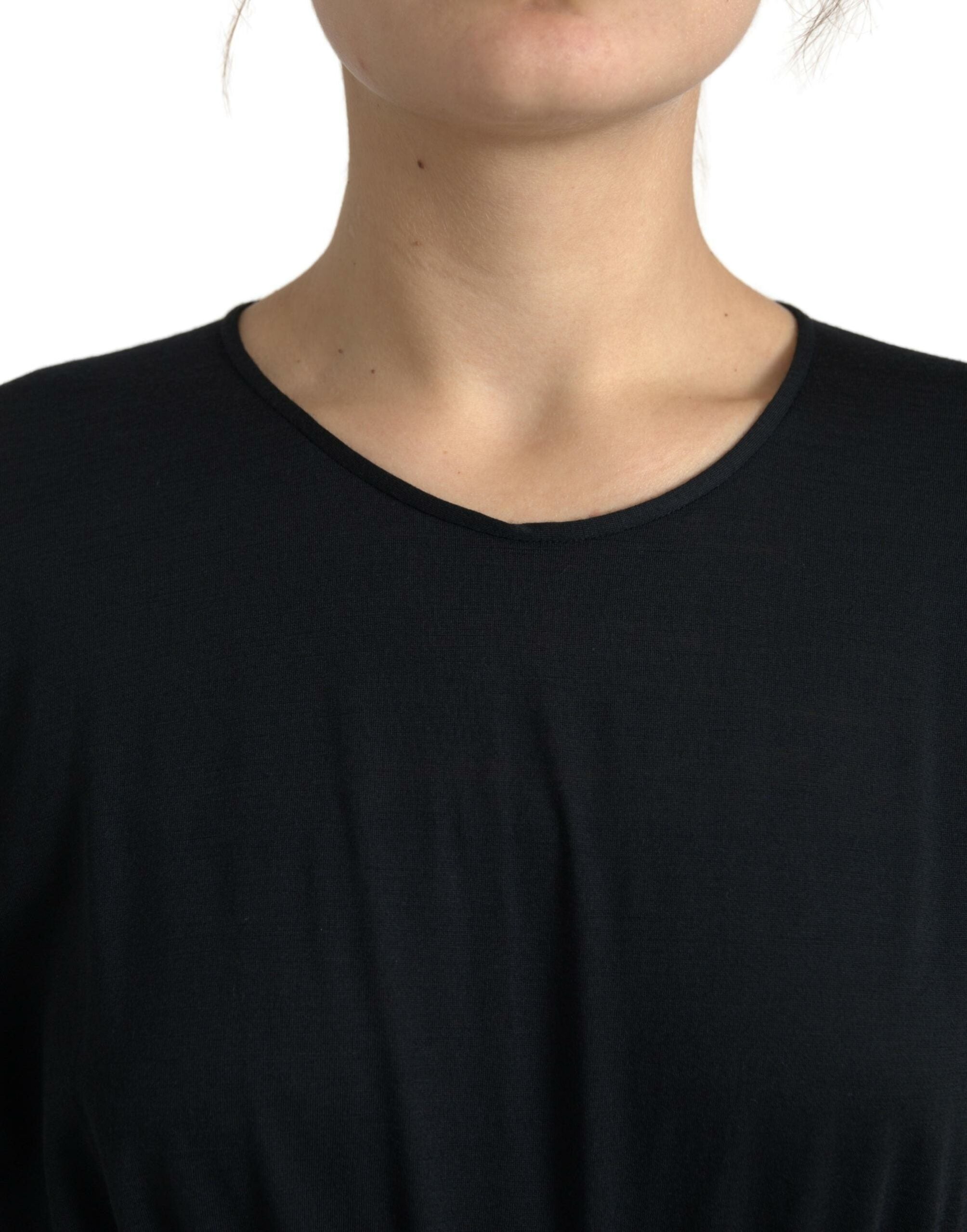 Dolce & Gabbana Black Wool Wrap Dress Midi Dress-4