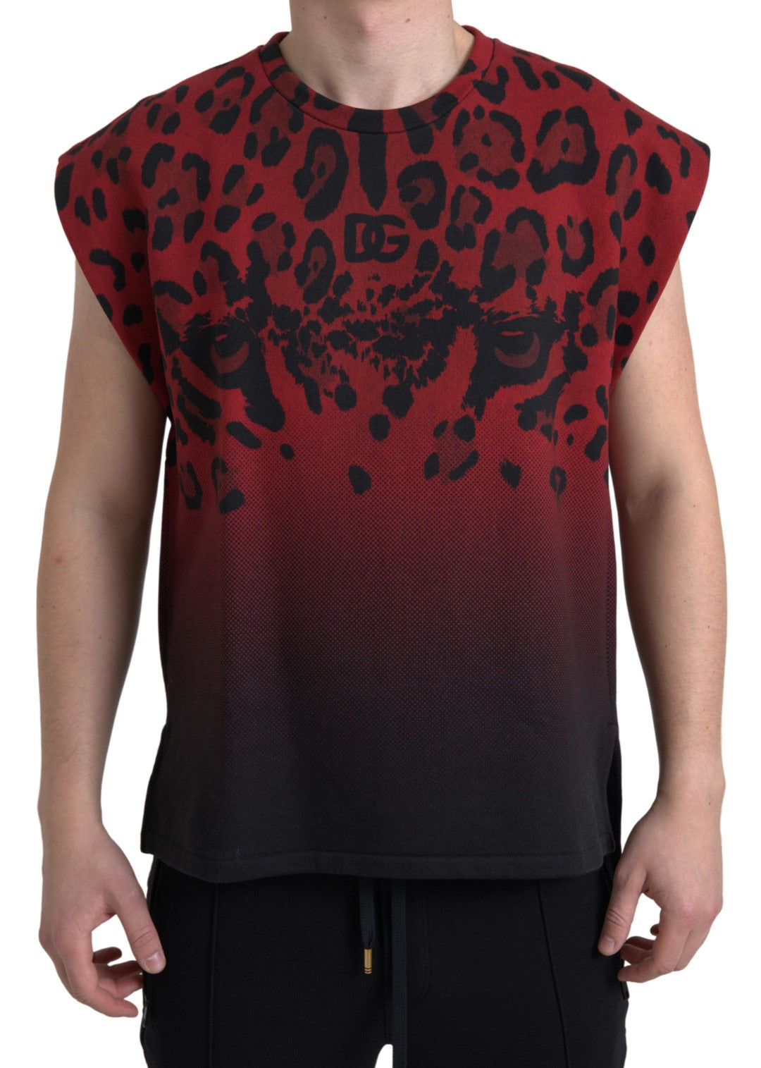 Dolce & Gabbana Red Leopard Cotton Sleeveless Tank Top