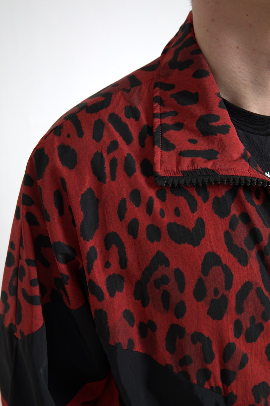 Dolce & Gabbana Red Leopard Nylon Pullover with Zipper-4