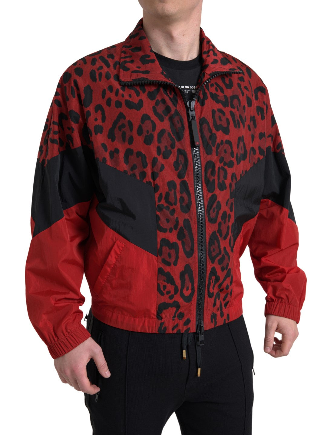 Dolce & Gabbana Red Leopard Nylon Pullover with Zipper-1