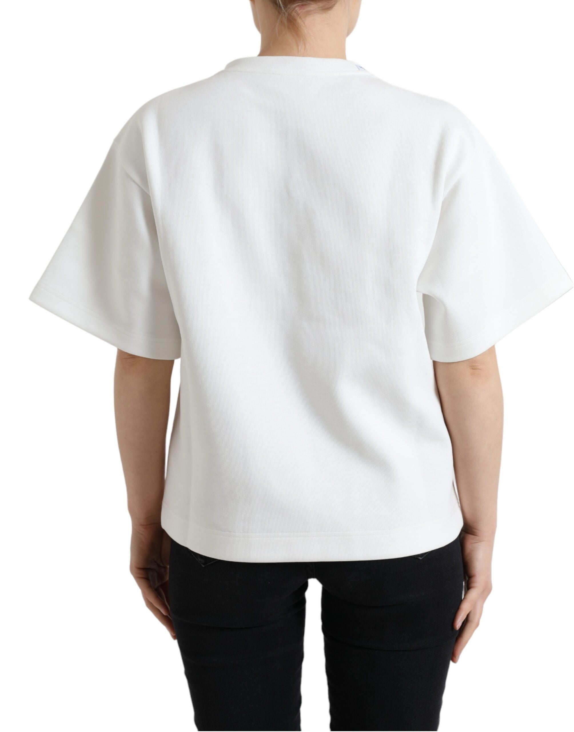 Dolce & Gabbana T-shirt White Cotton Stretch Black HOT Crystal-3