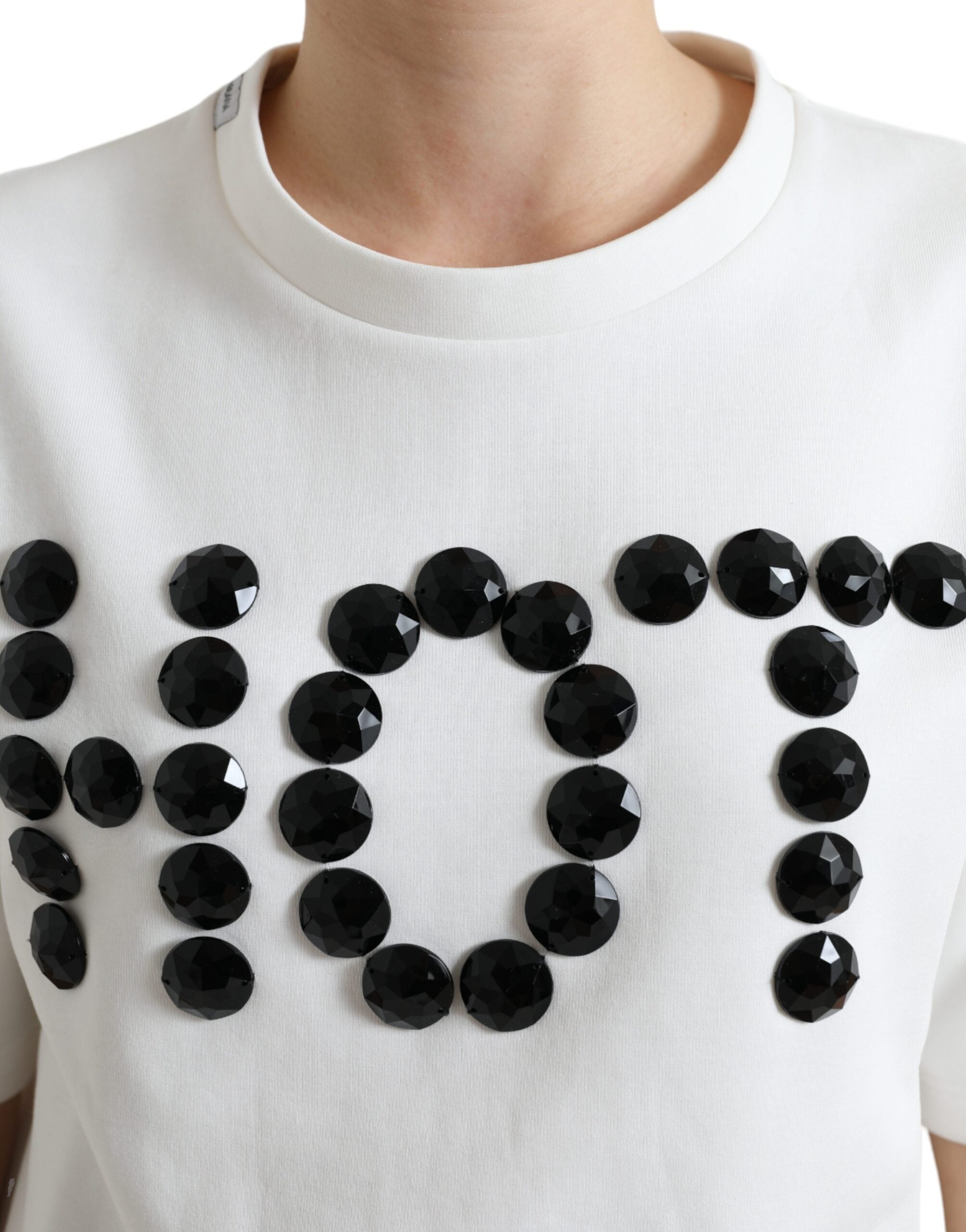 Dolce & Gabbana T-shirt White Cotton Stretch Black HOT Crystal-4