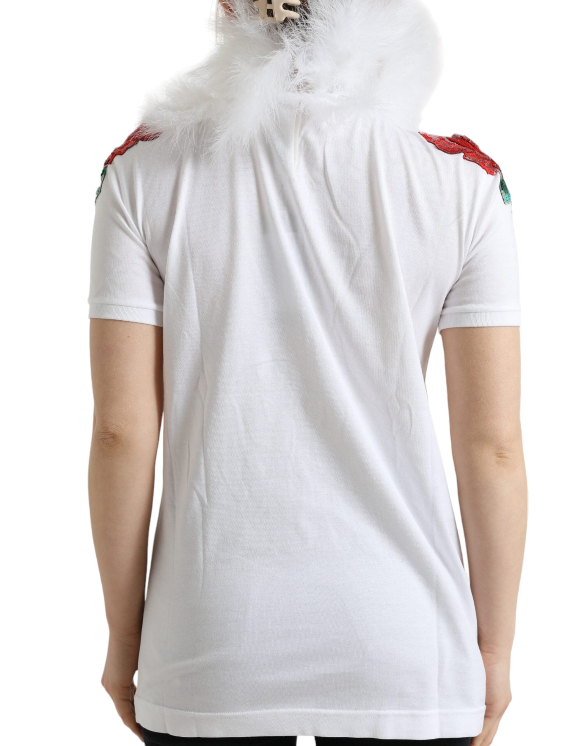 Dolce & Gabbana White Cotton Christmas T-Shirt with Sequin Fur-3