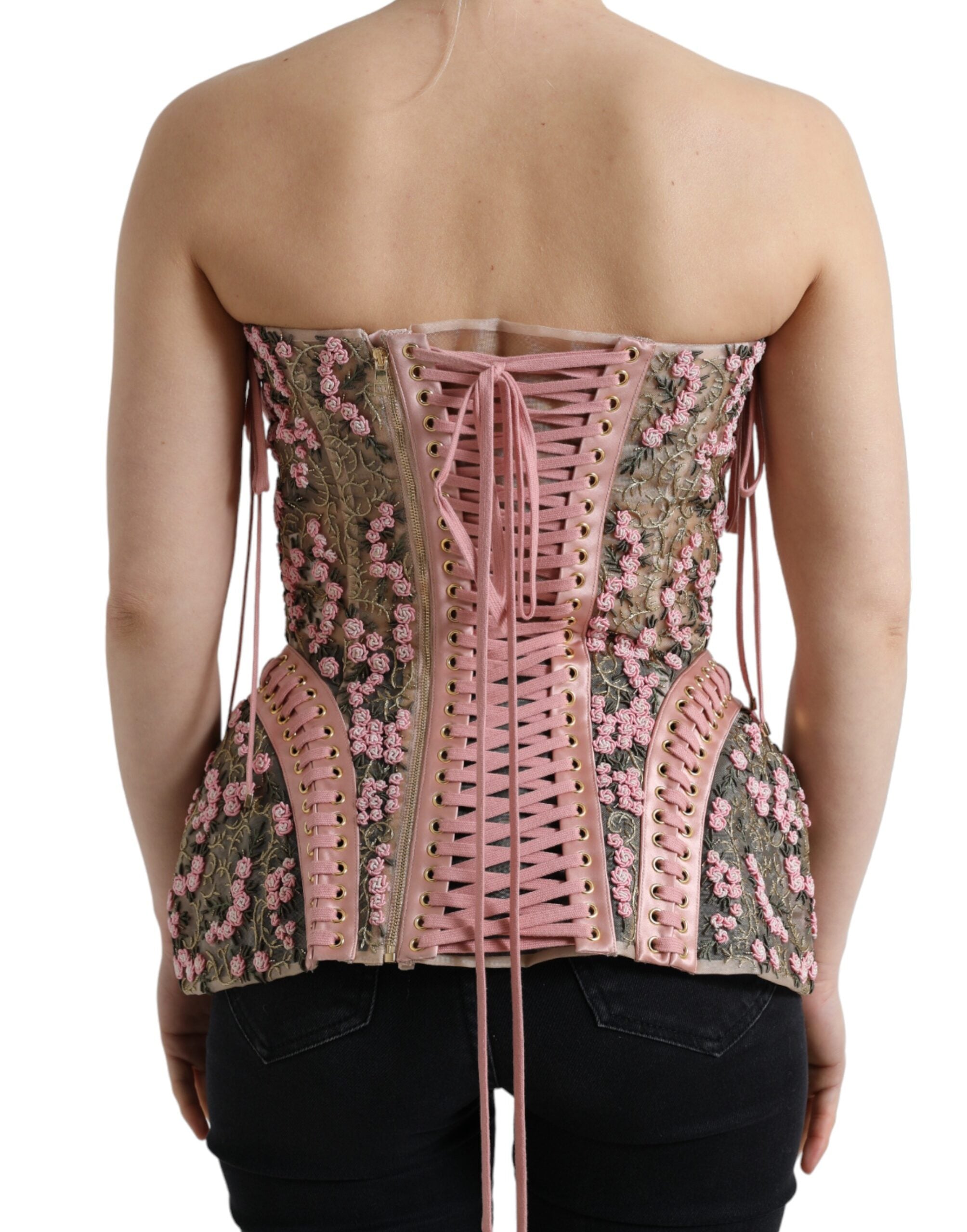 Top corsé con apliques florales rosas de Dolce & Gabbana-3