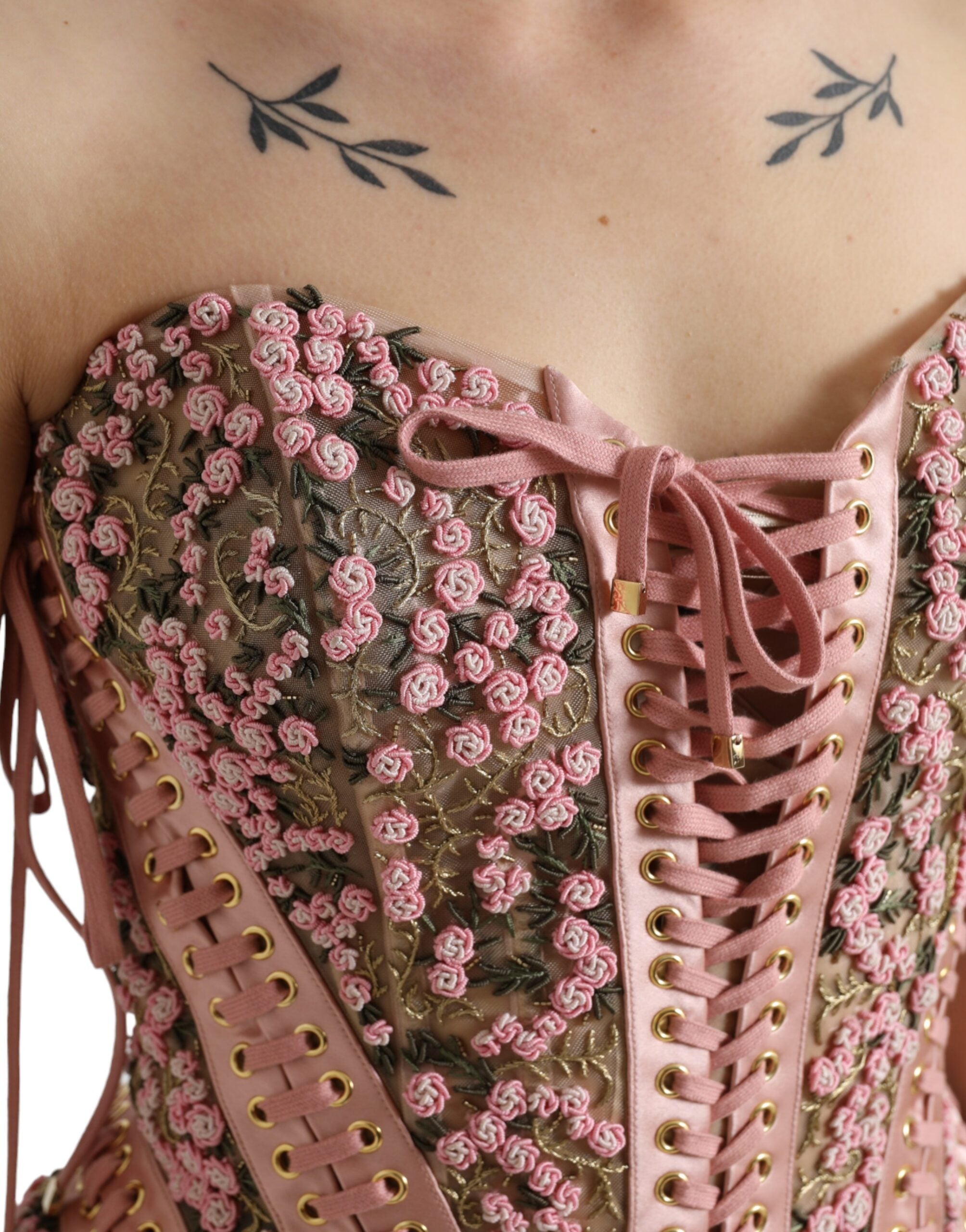 Top corsé con apliques florales rosas de Dolce & Gabbana-4