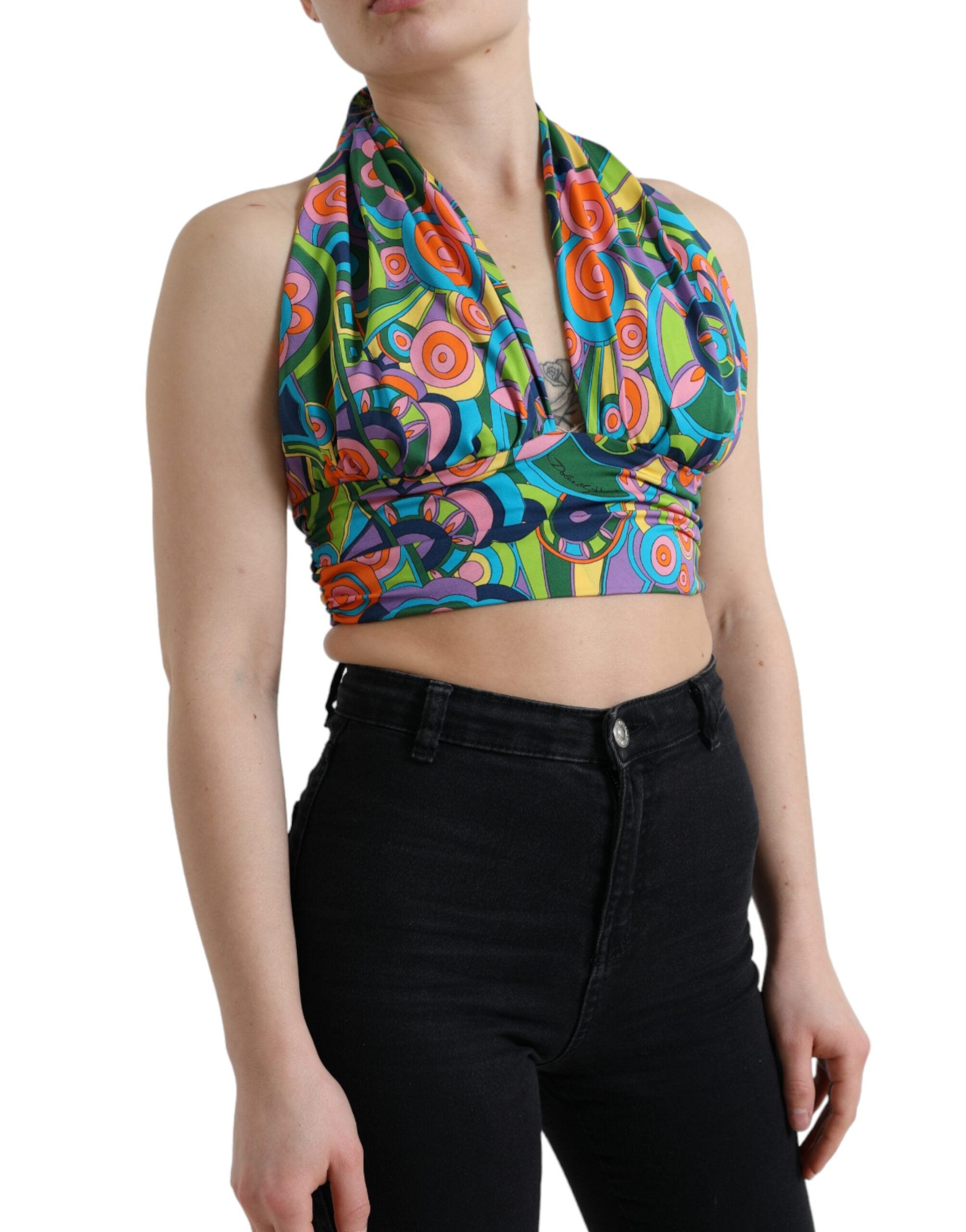 Dolce & Gabbana Multicolor Halter Sleeveless Cropped Tank Top-2