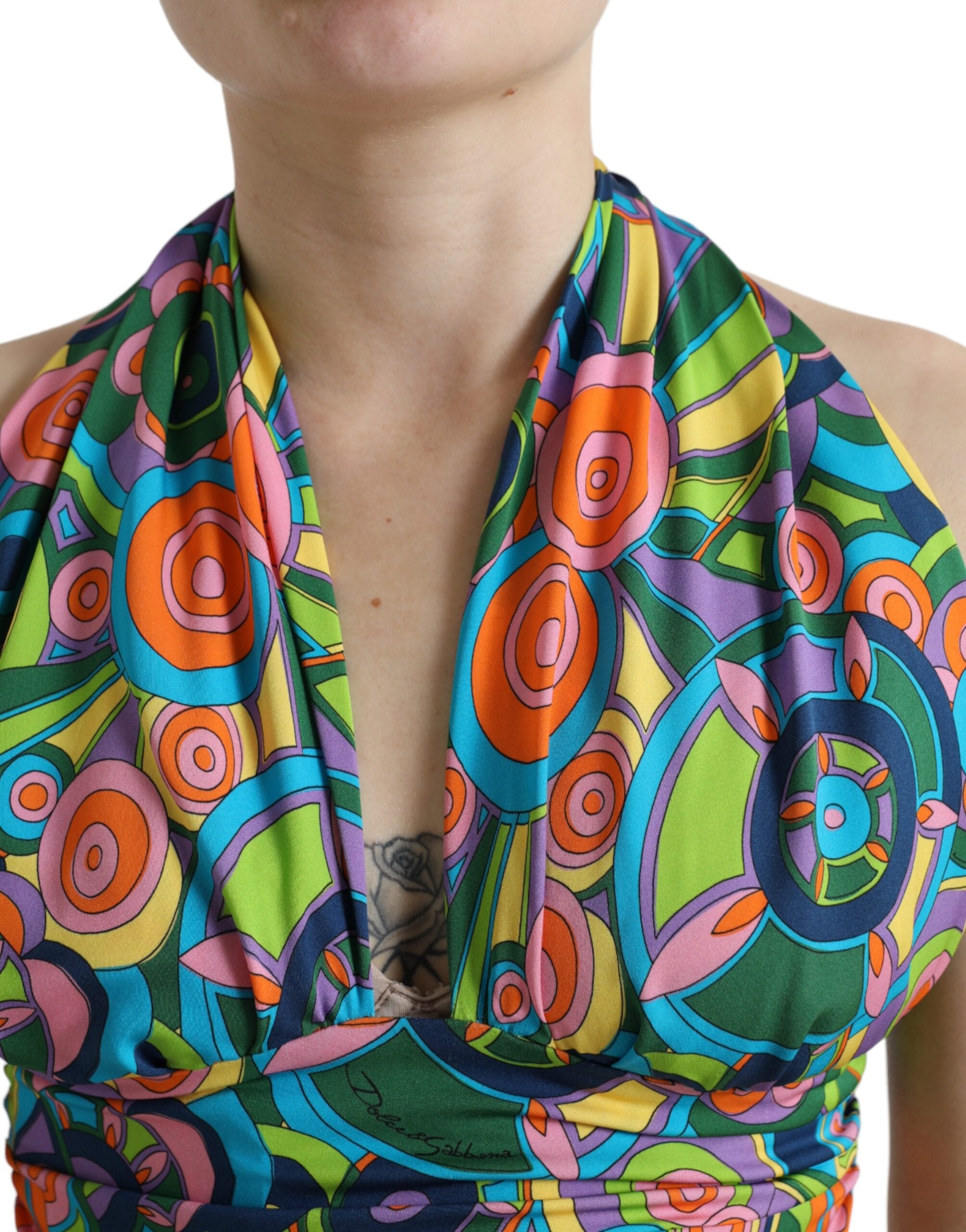 Dolce & Gabbana Multicolor Halter Sleeveless Cropped Tank Top-4