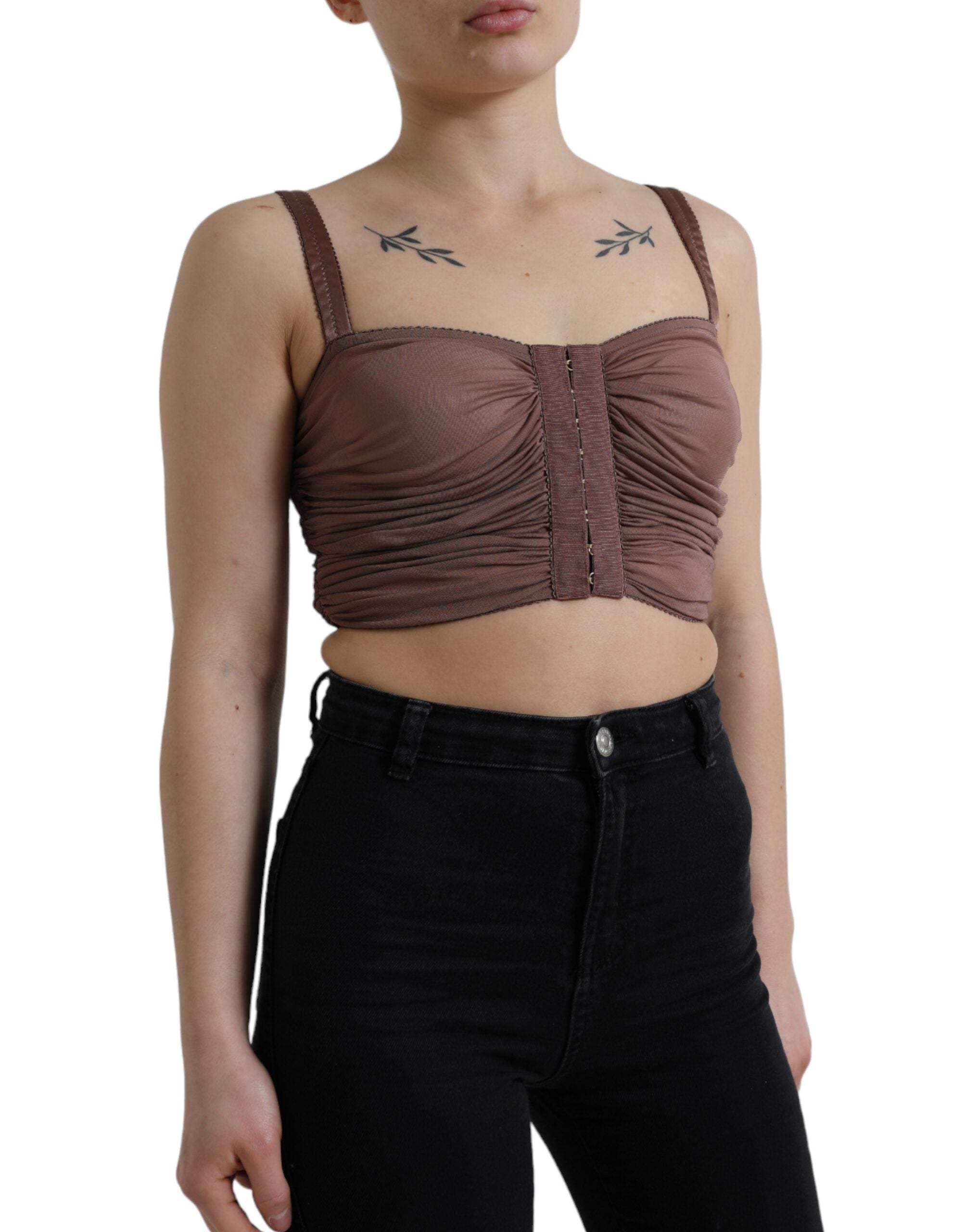 Dolce & Gabbana Braunes Viskose Bustier Ärmelloses Cropped Top-2