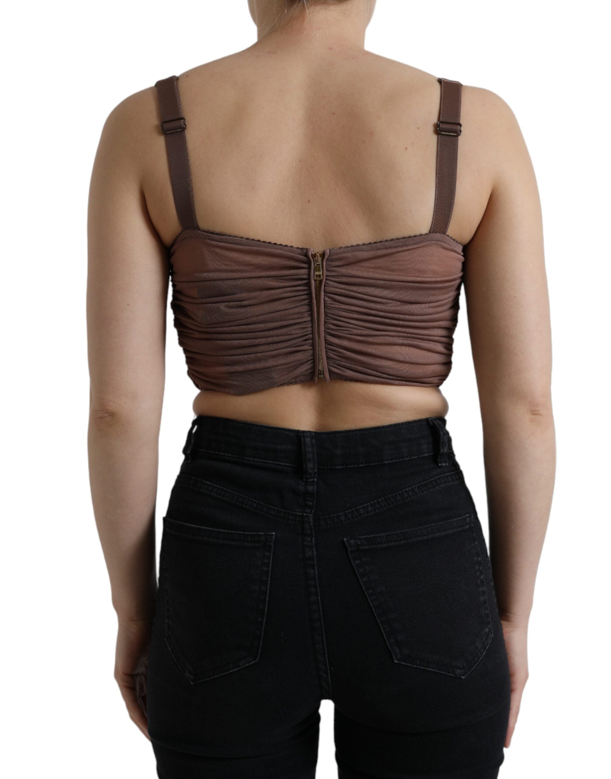Dolce & Gabbana Braunes Viskose Bustier Ärmelloses Cropped Top-3