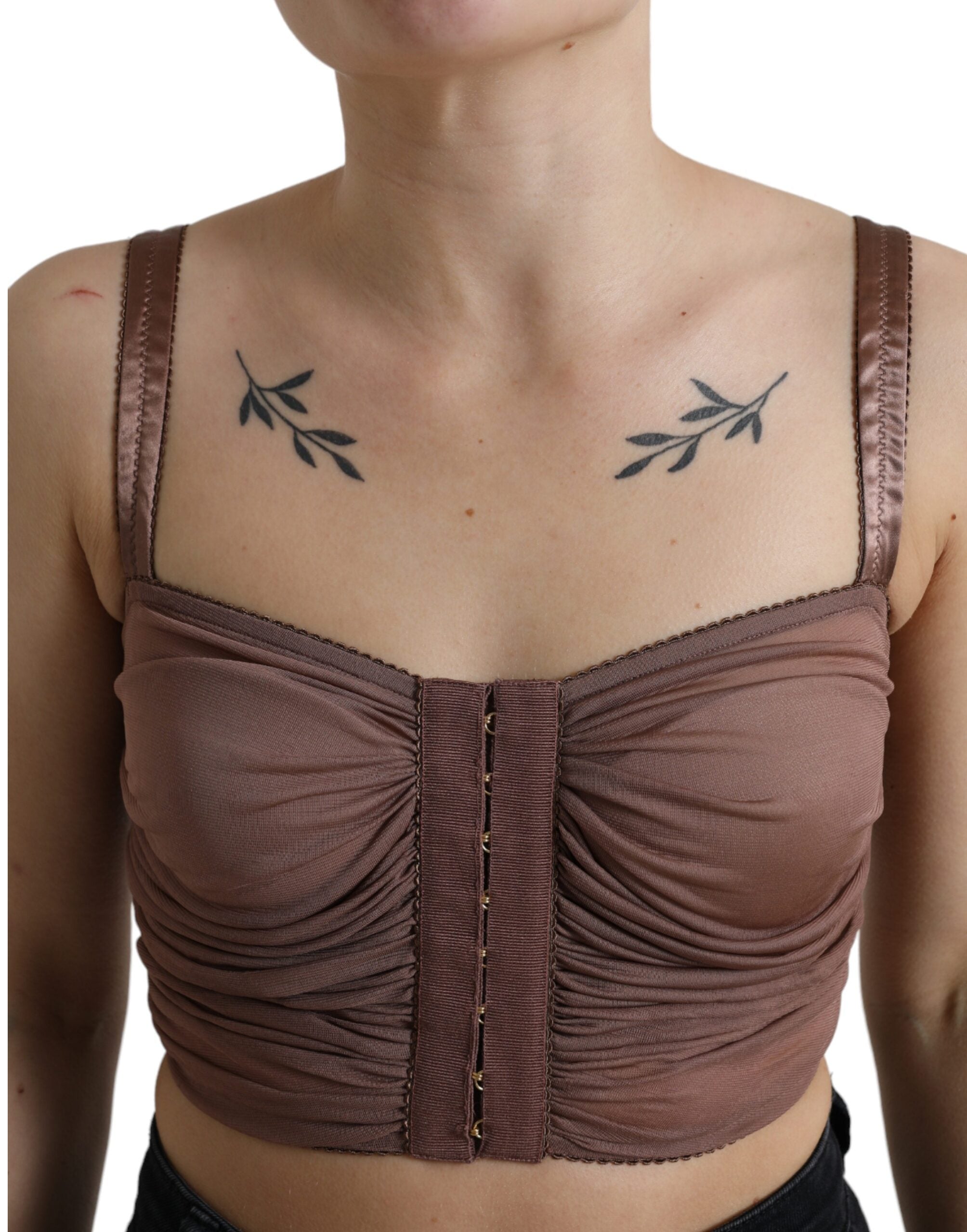 Dolce & Gabbana Braunes Viskose Bustier Ärmelloses Cropped Top-4