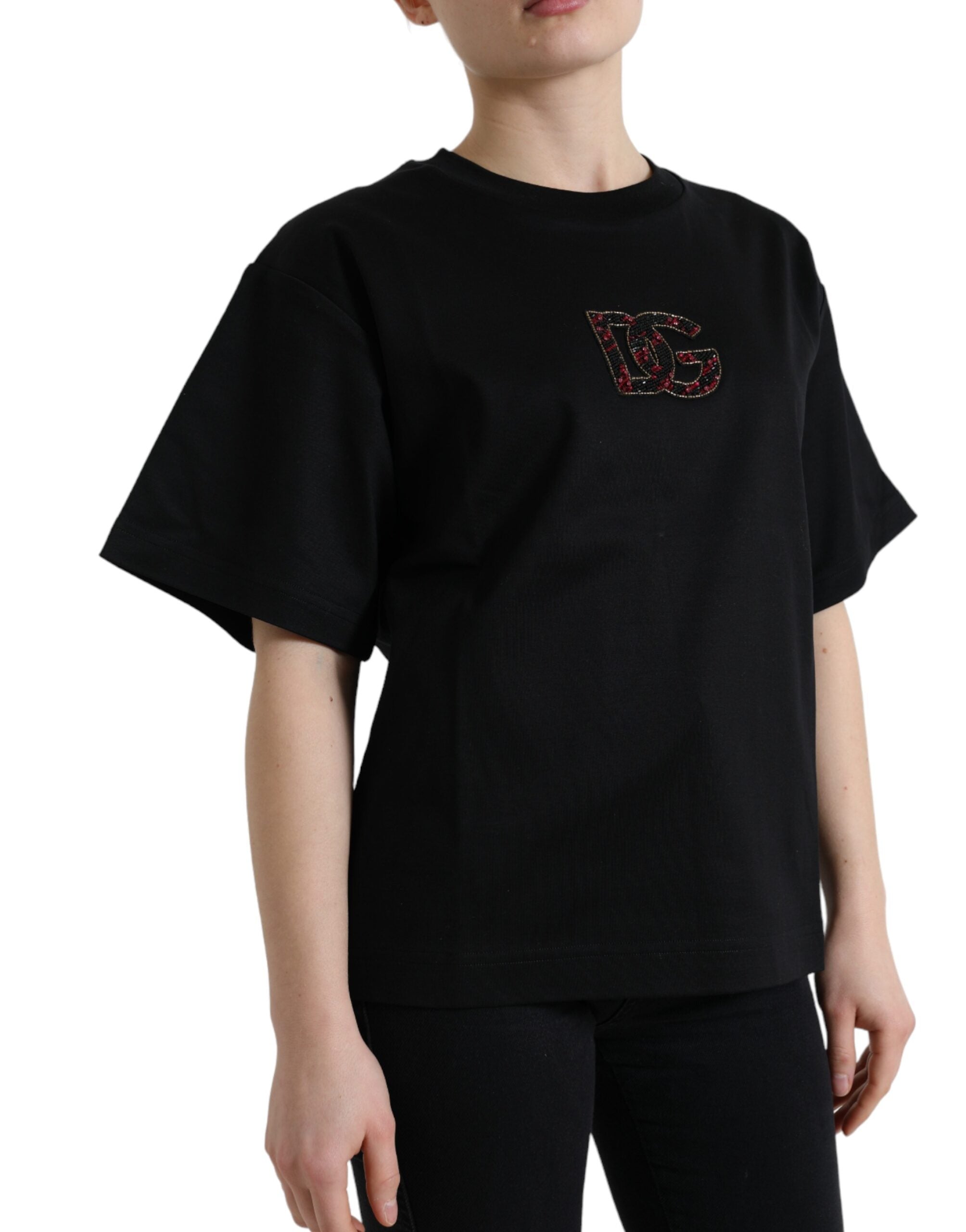 Dolce & Gabbana Black Cotton T-Shirt DG Crystal Crewneck Tee-2