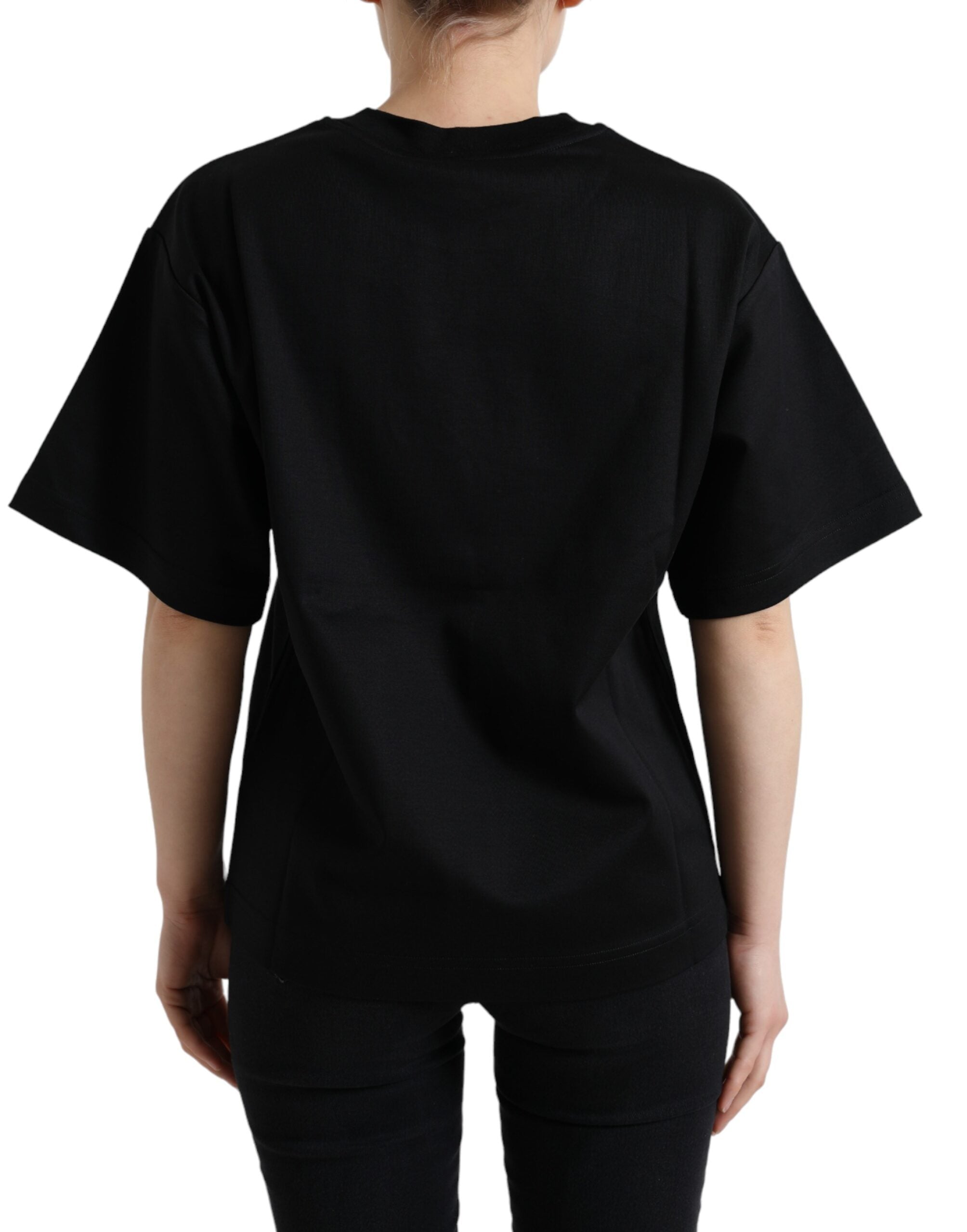 Dolce & Gabbana Black Cotton T-Shirt DG Crystal Crewneck Tee-3