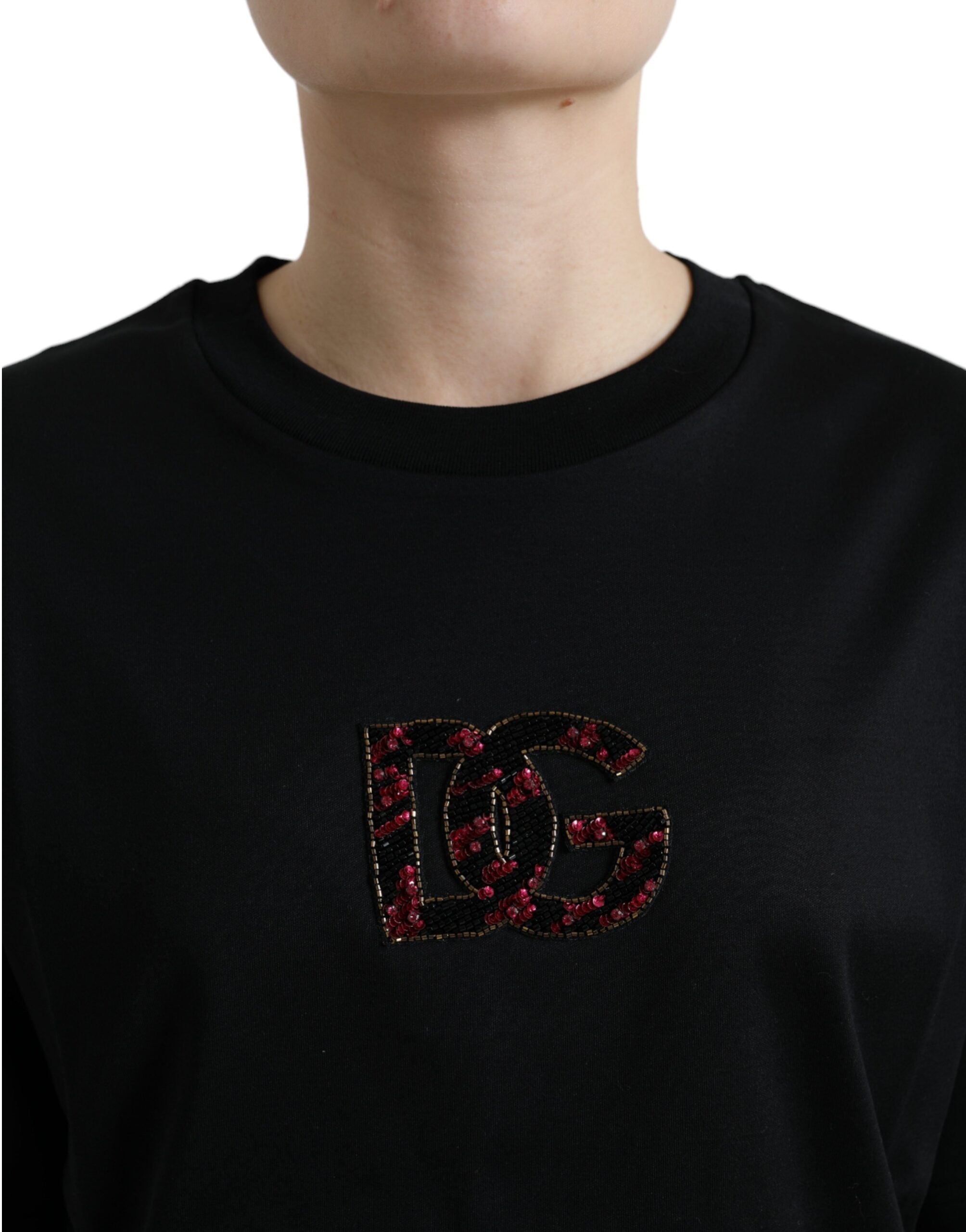 Dolce & Gabbana Black Cotton T-Shirt DG Crystal Crewneck Tee-4