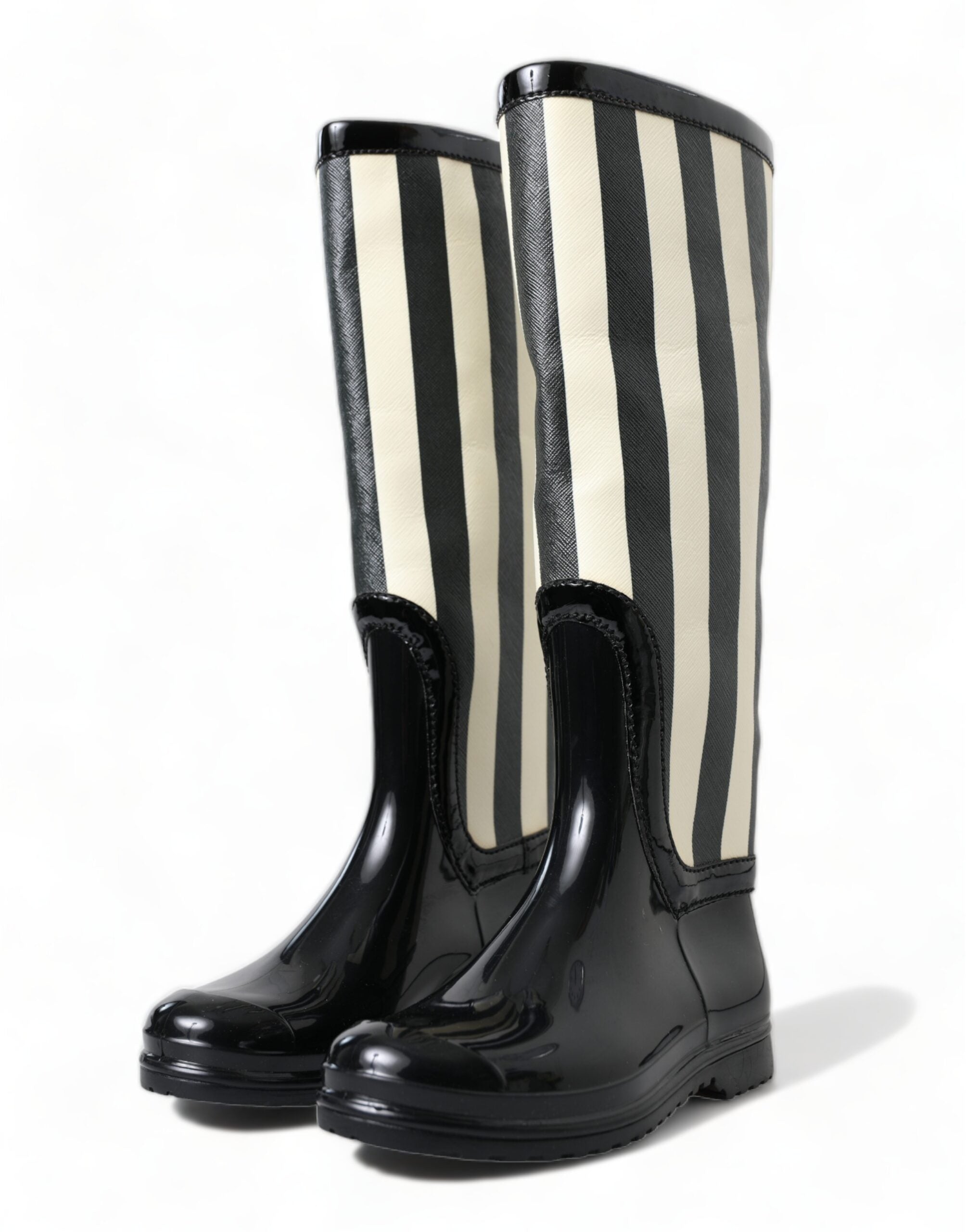 Dolce & Gabbana Black Knee-High Flat Rubber Boots Shoes-2