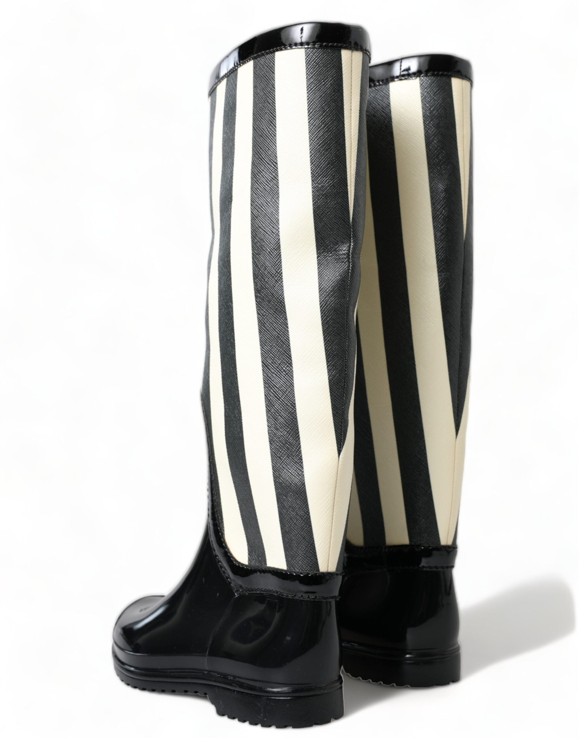 Dolce & Gabbana Black Knee-High Flat Rubber Boots Shoes-3