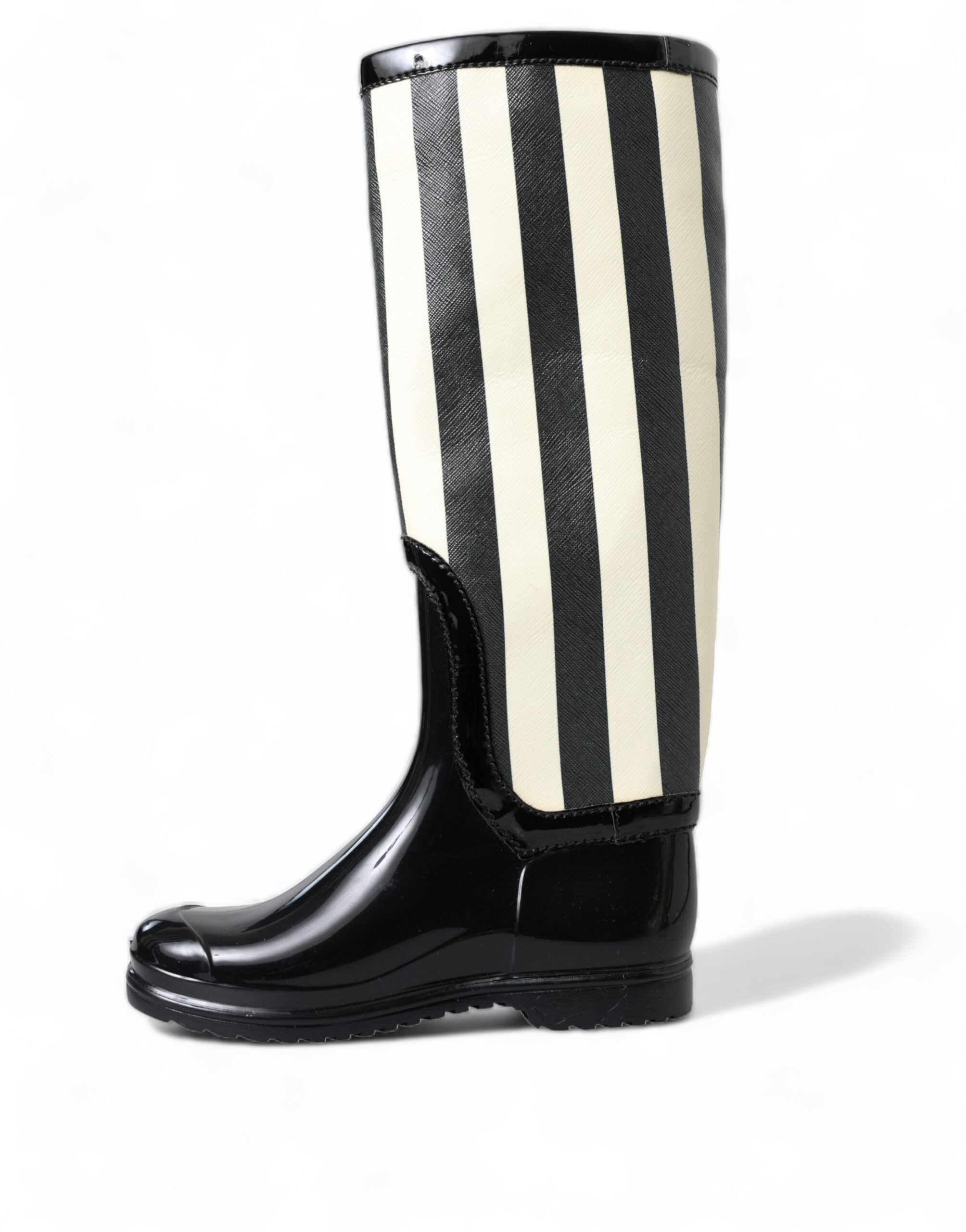 Dolce & Gabbana Black Knee-High Flat Rubber Boots Shoes-4