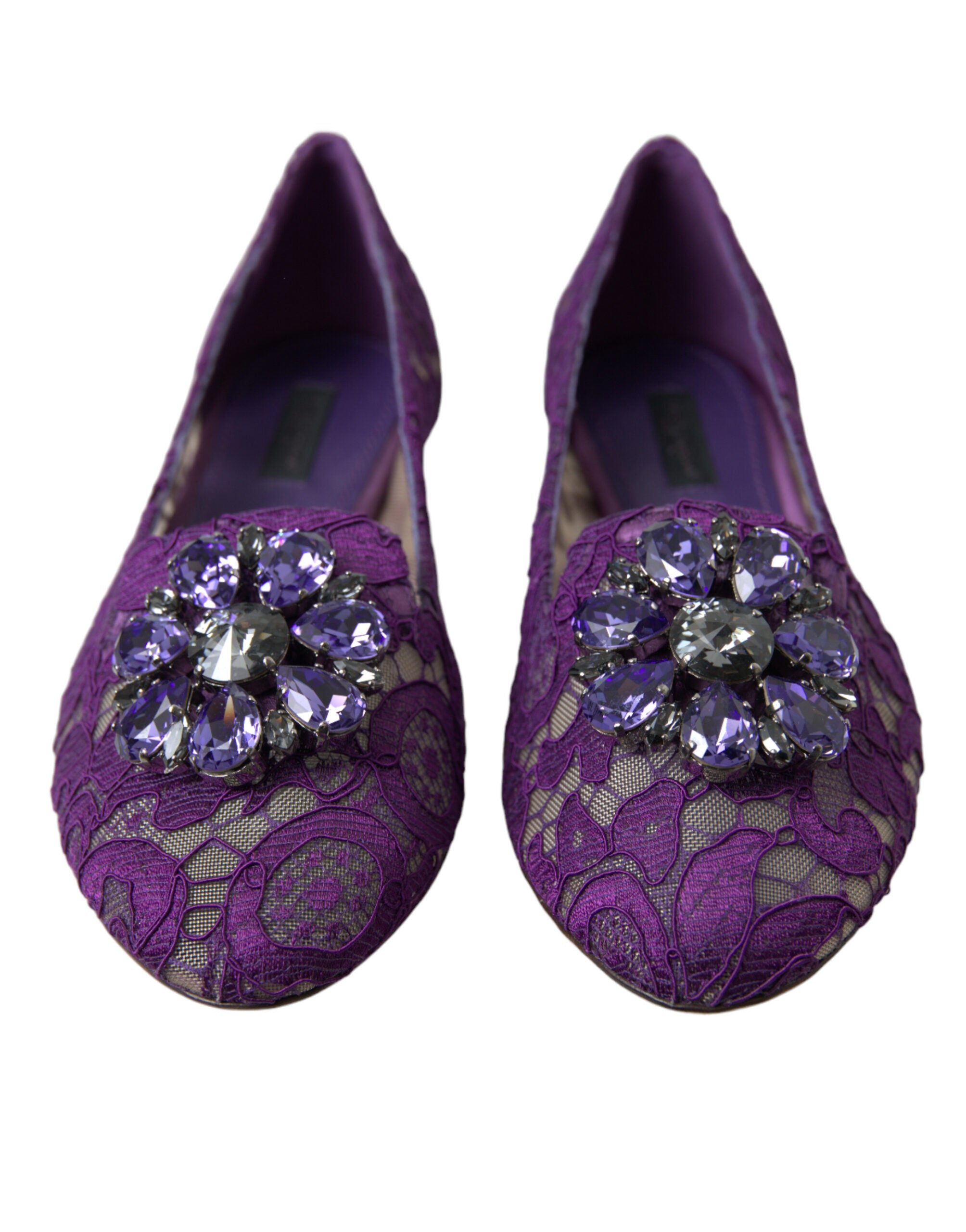 Dolce & Gabbana Lila Vally Taormina Spitze Kristalle Flats Schuhe-2