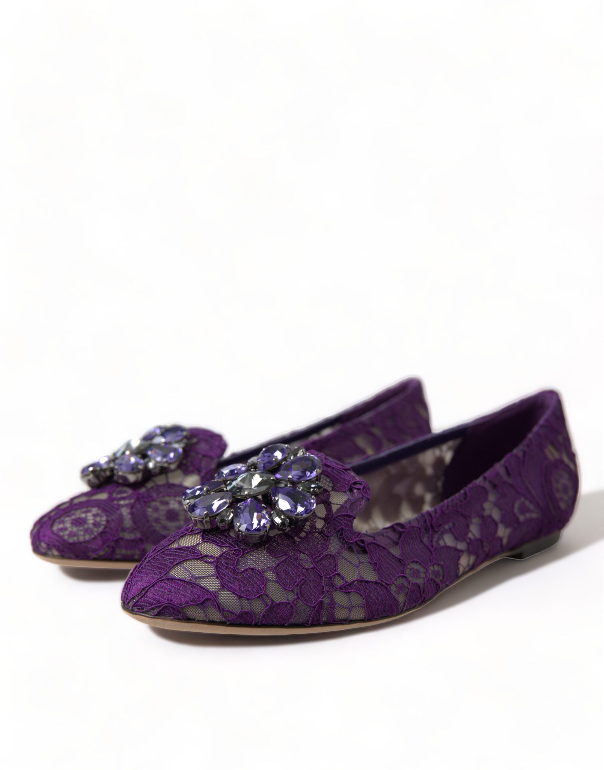 Dolce & Gabbana Lila Vally Taormina Spitze Kristalle Flats Schuhe-3