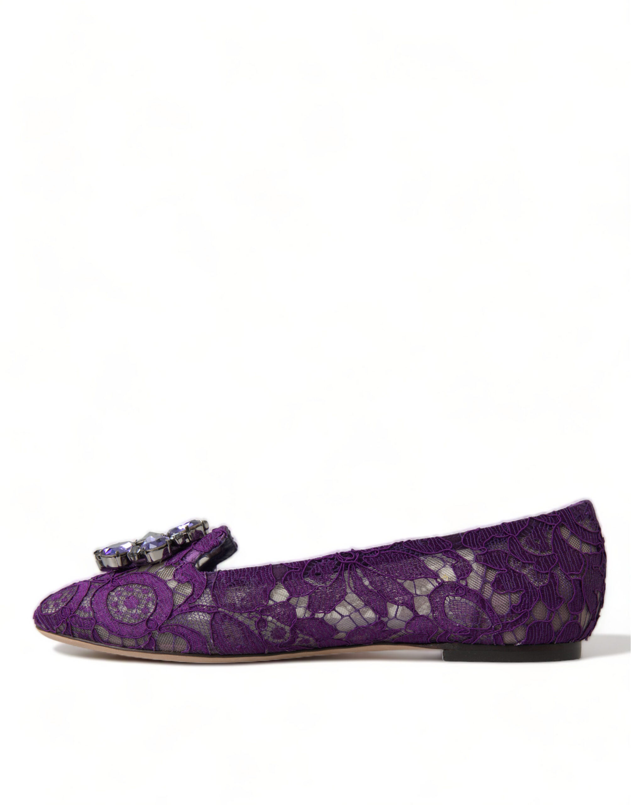 Dolce & Gabbana Lila Vally Taormina Spitze Kristalle Flats Schuhe-5