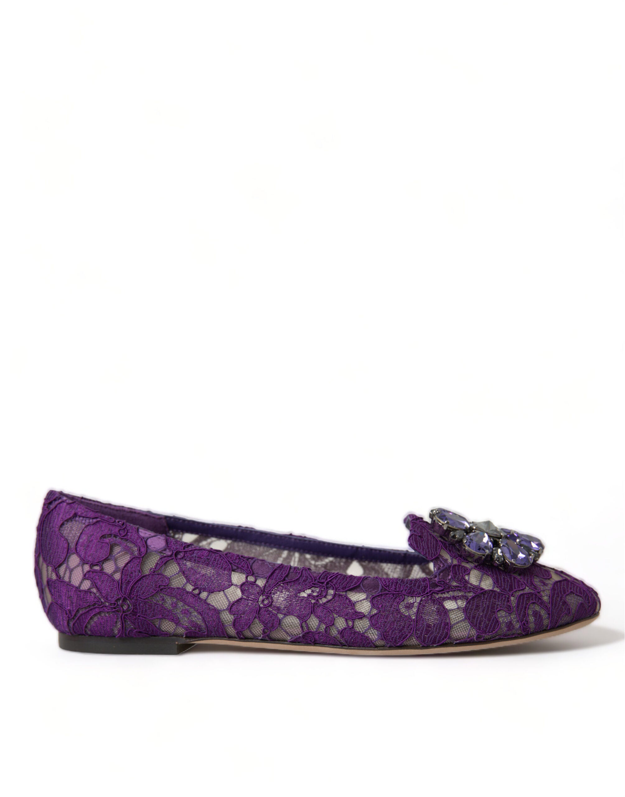 Dolce & Gabbana Lila Vally Taormina Spitze Kristalle Flats Schuhe-1