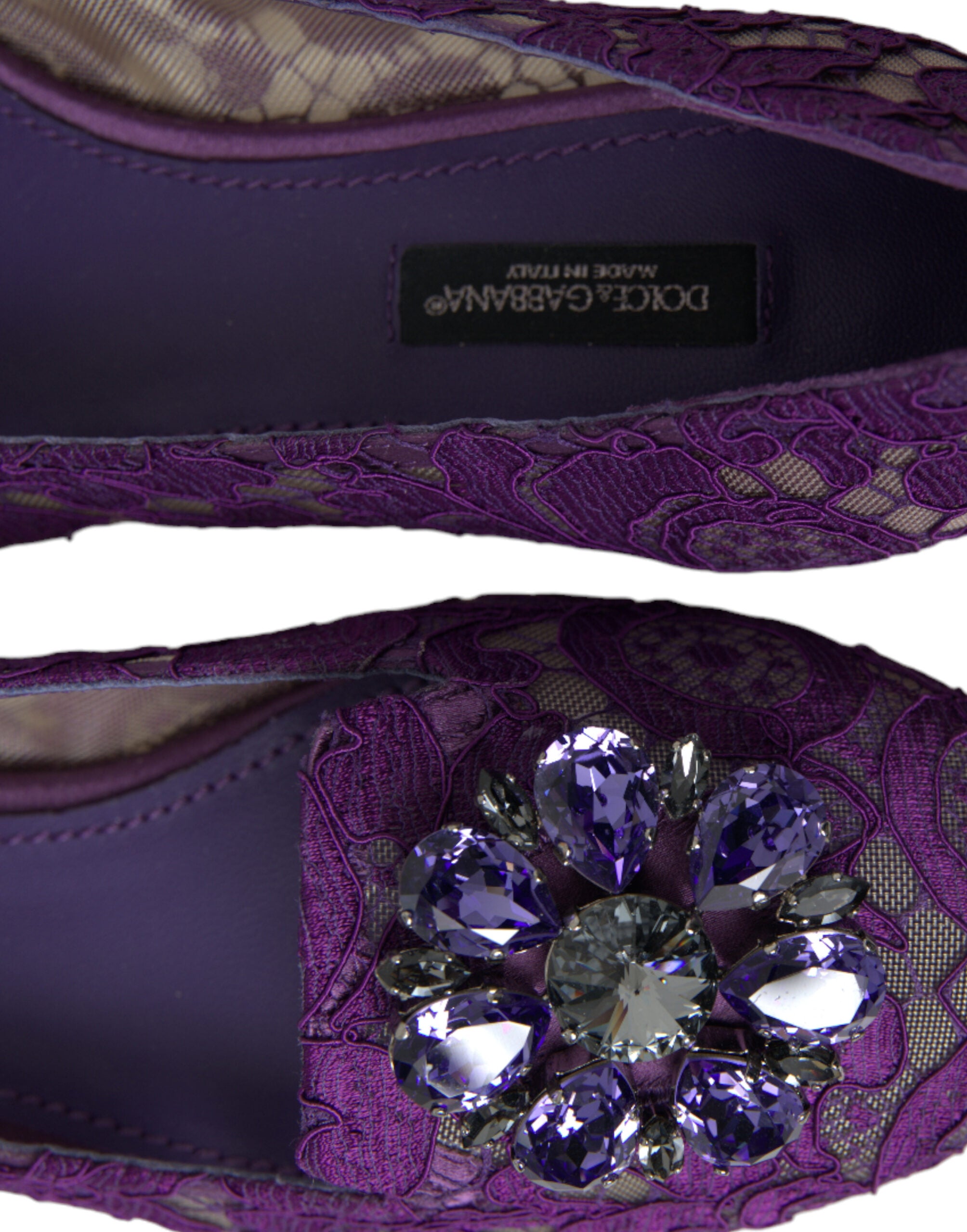 Dolce & Gabbana Lila Vally Taormina Spitze Kristalle Flats Schuhe-8