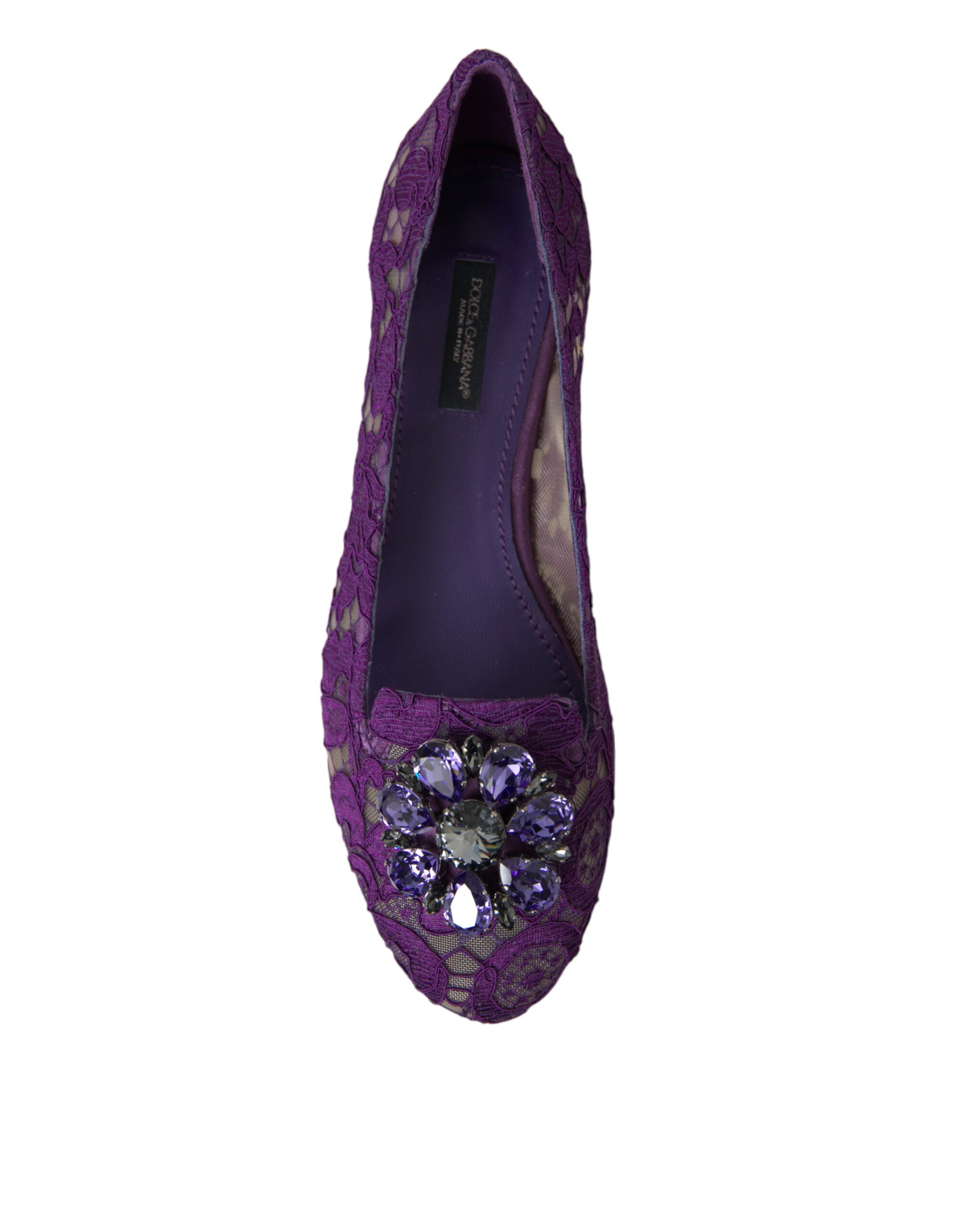 Dolce & Gabbana Lila Vally Taormina Spitze Kristalle Flats Schuhe-7