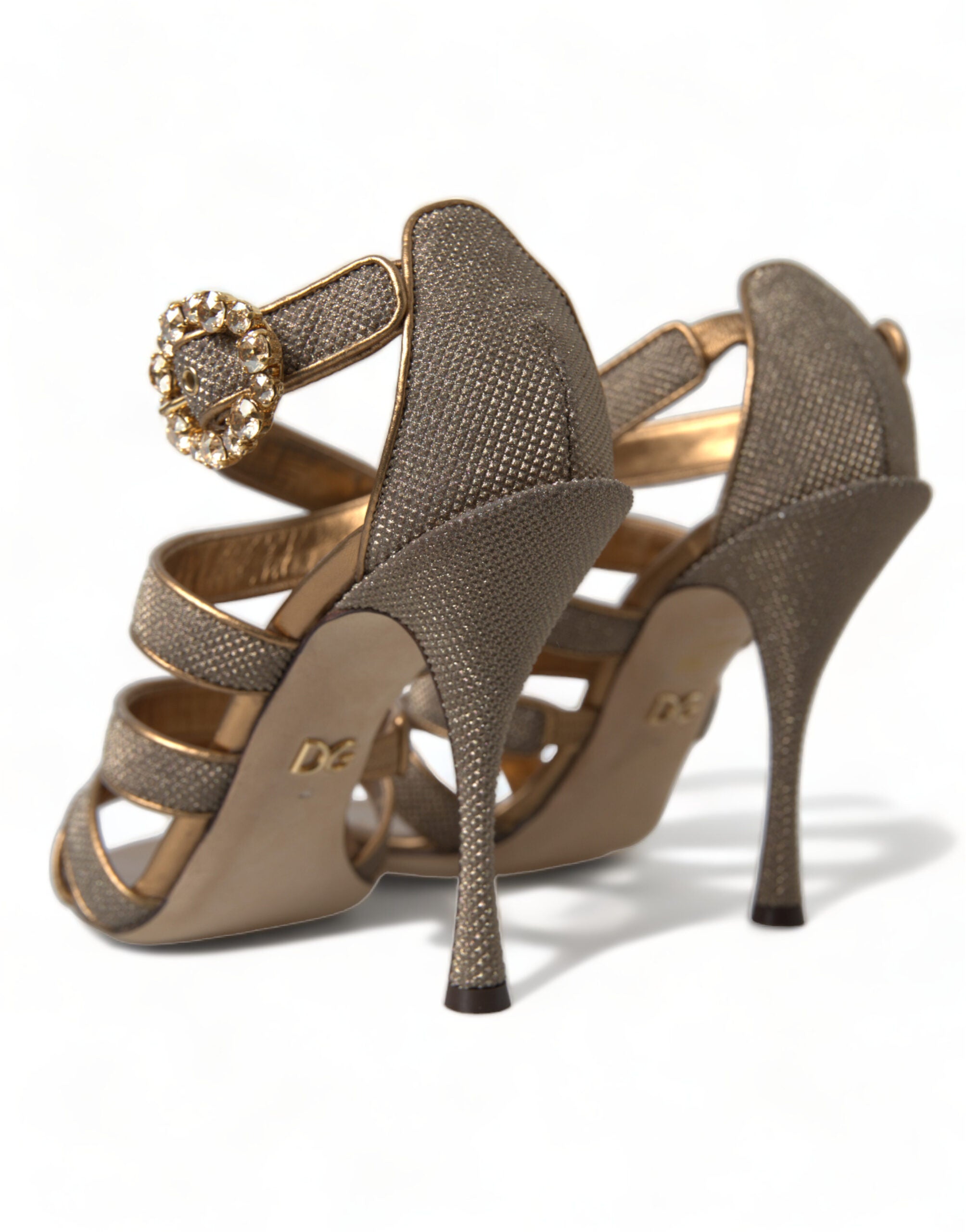 Dolce & Gabbana Bronze Crystal Strap Heels Sandals Shoes-3
