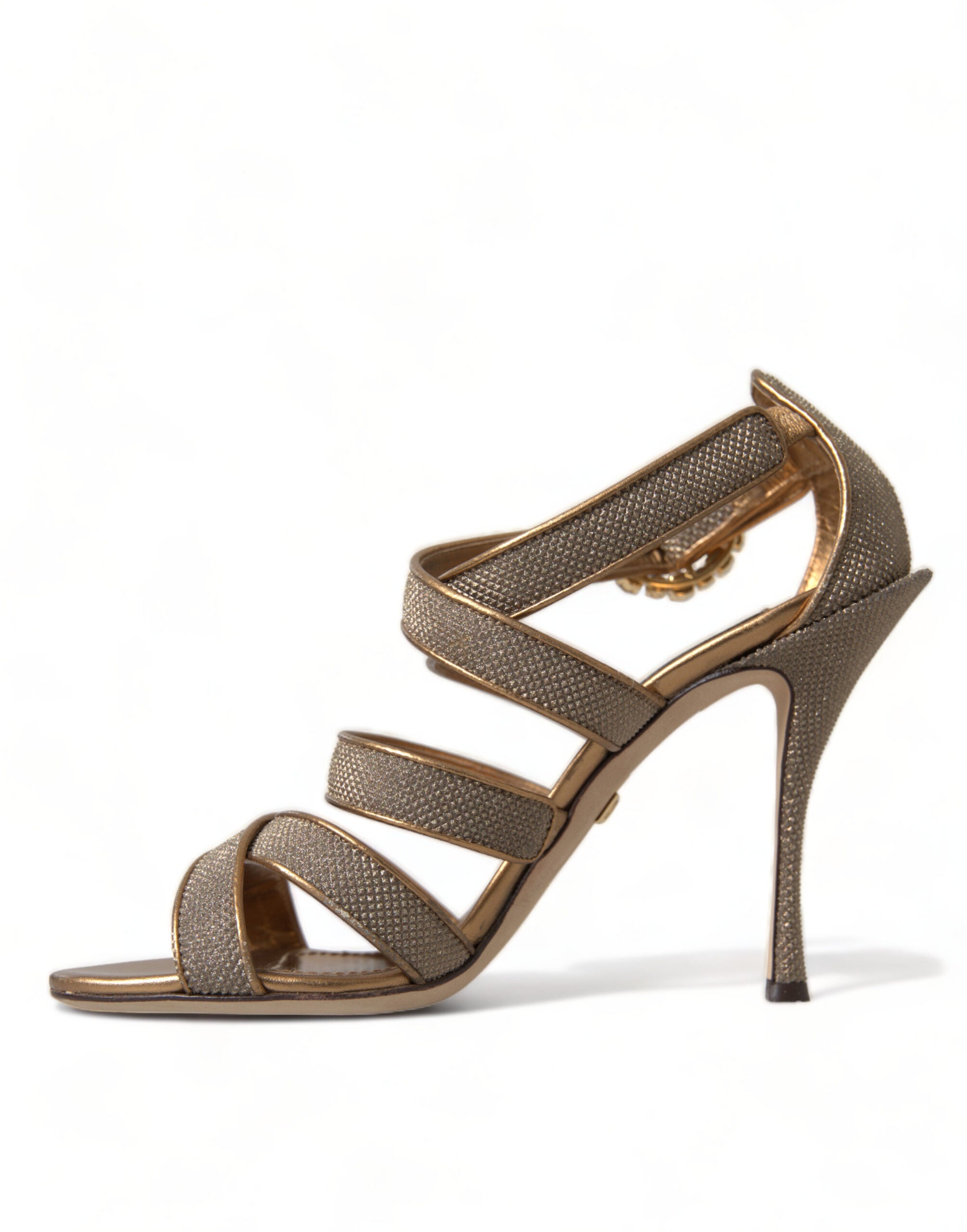 Dolce & Gabbana Bronze Crystal Strap Heels Sandals Shoes-4