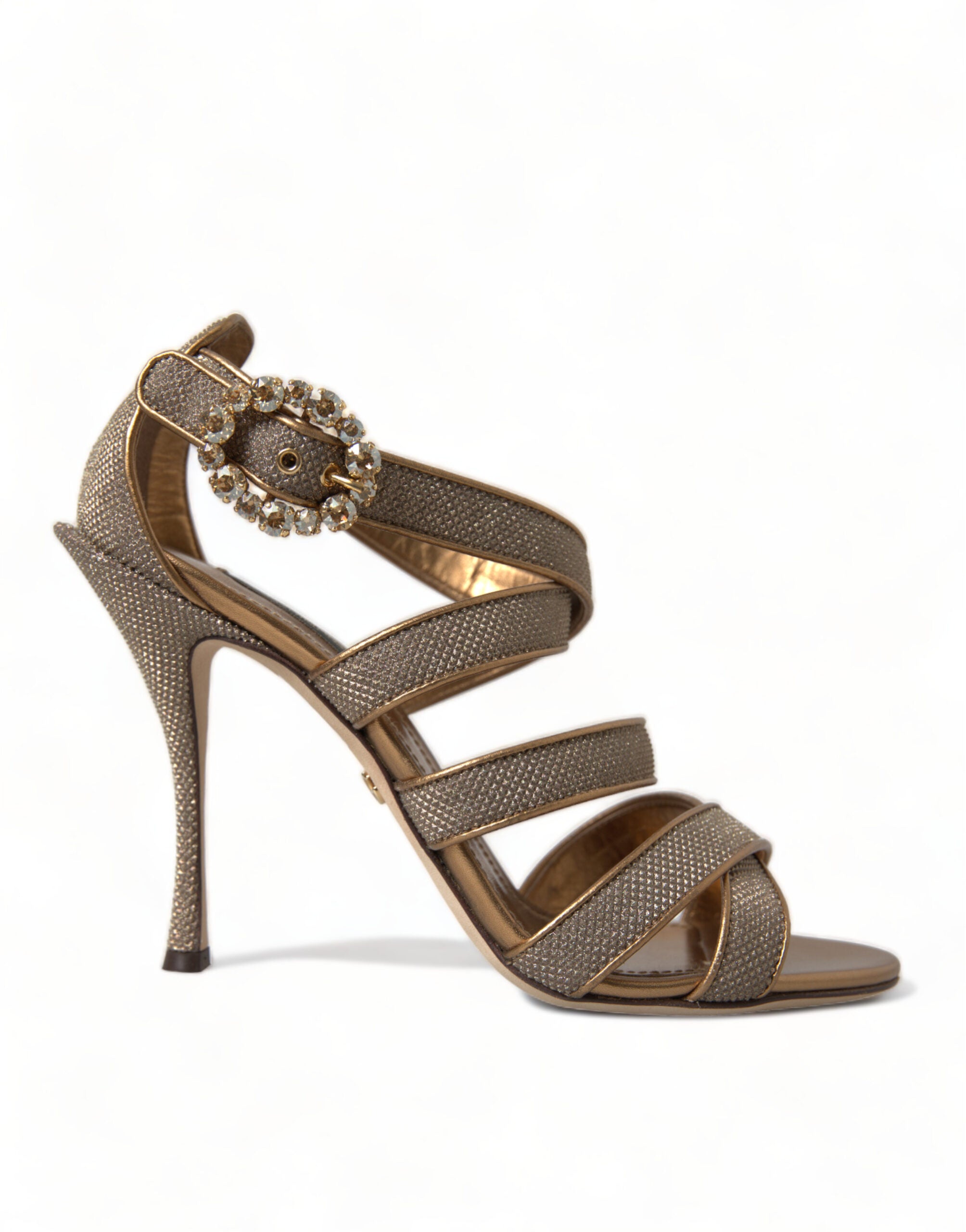 Dolce & Gabbana Bronze Crystal Strap Heels Sandals Shoes-1