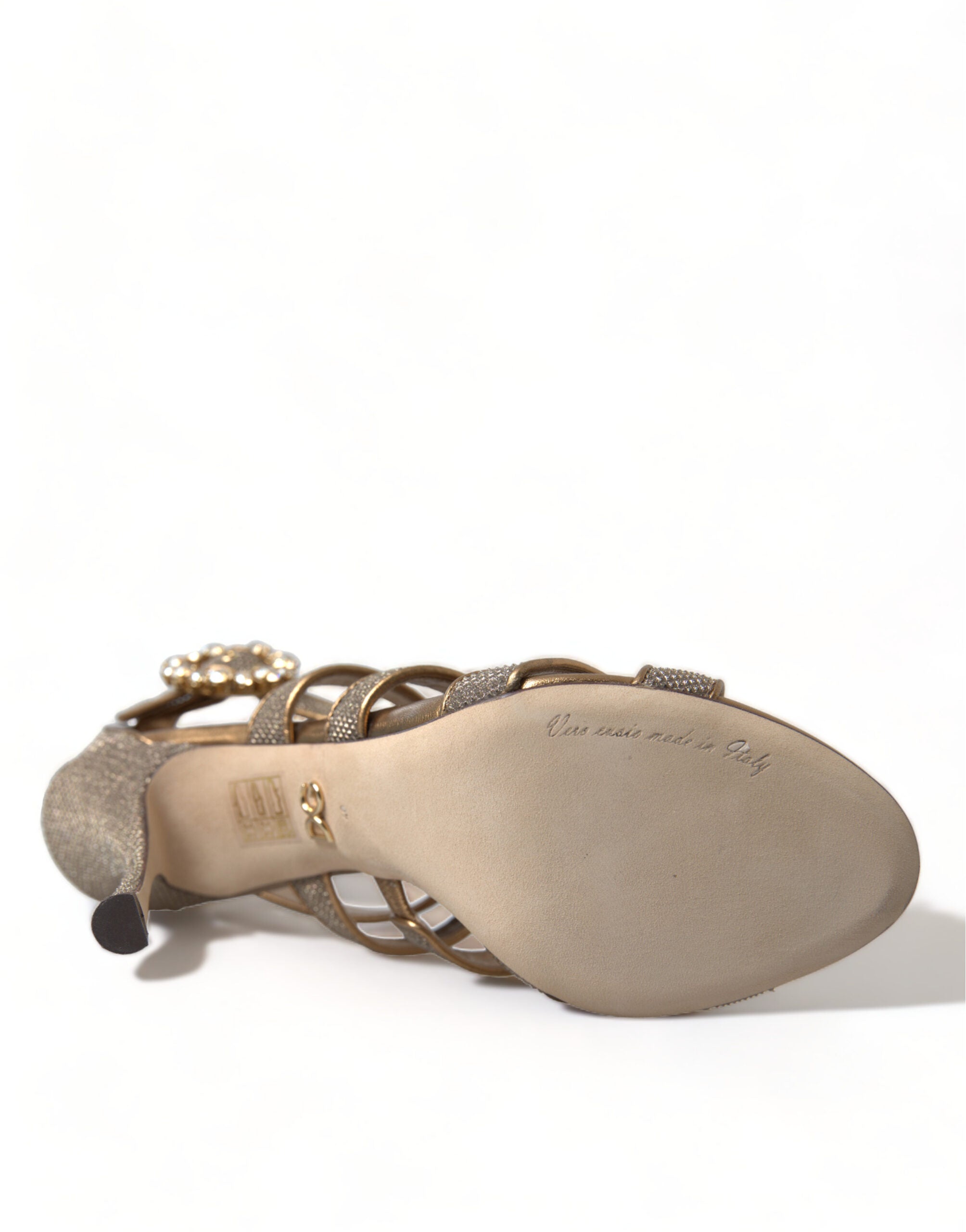 Dolce & Gabbana Bronze Crystal Strap Heels Sandals Shoes-5