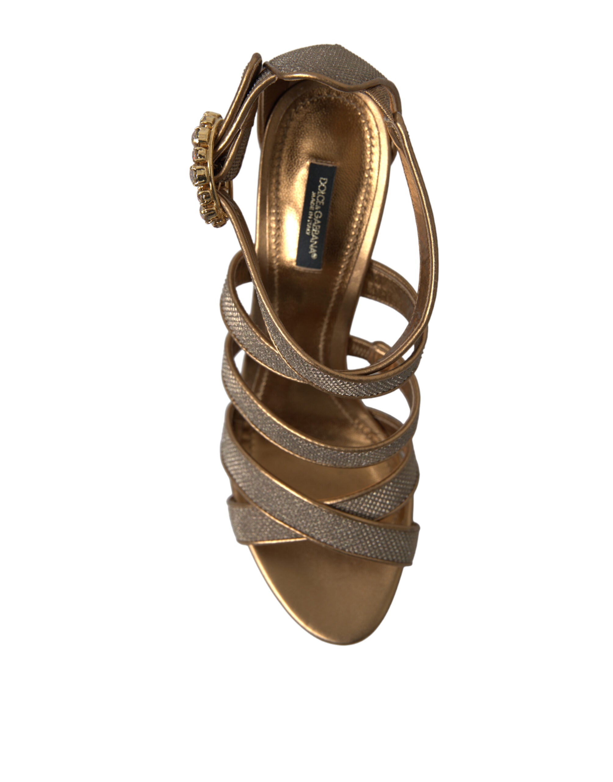 Dolce & Gabbana Bronze Crystal Strap Heels Sandals Shoes-6