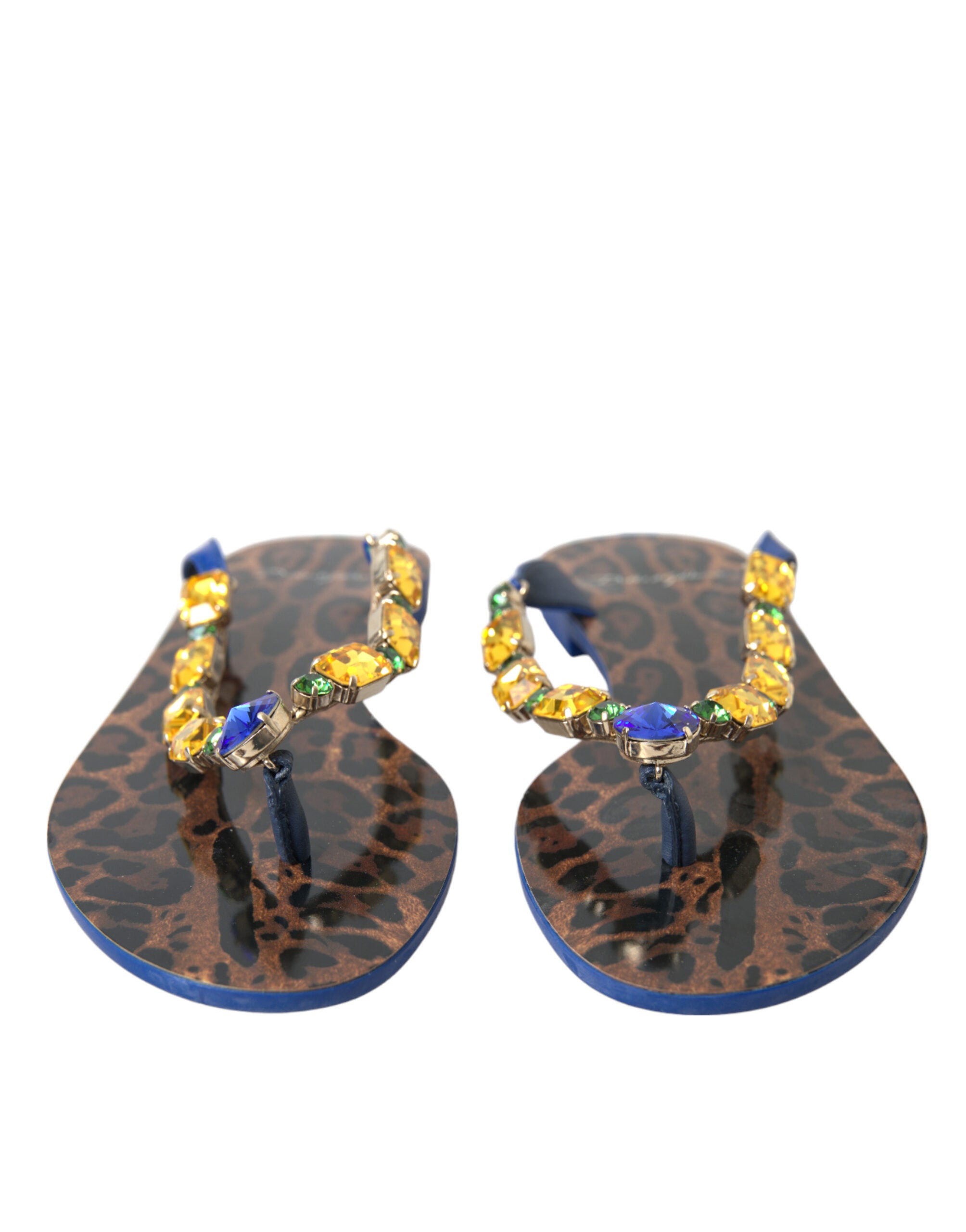 Dolce & Gabbana Blue Crystal Flats Sandals Beachwear Shoes-2