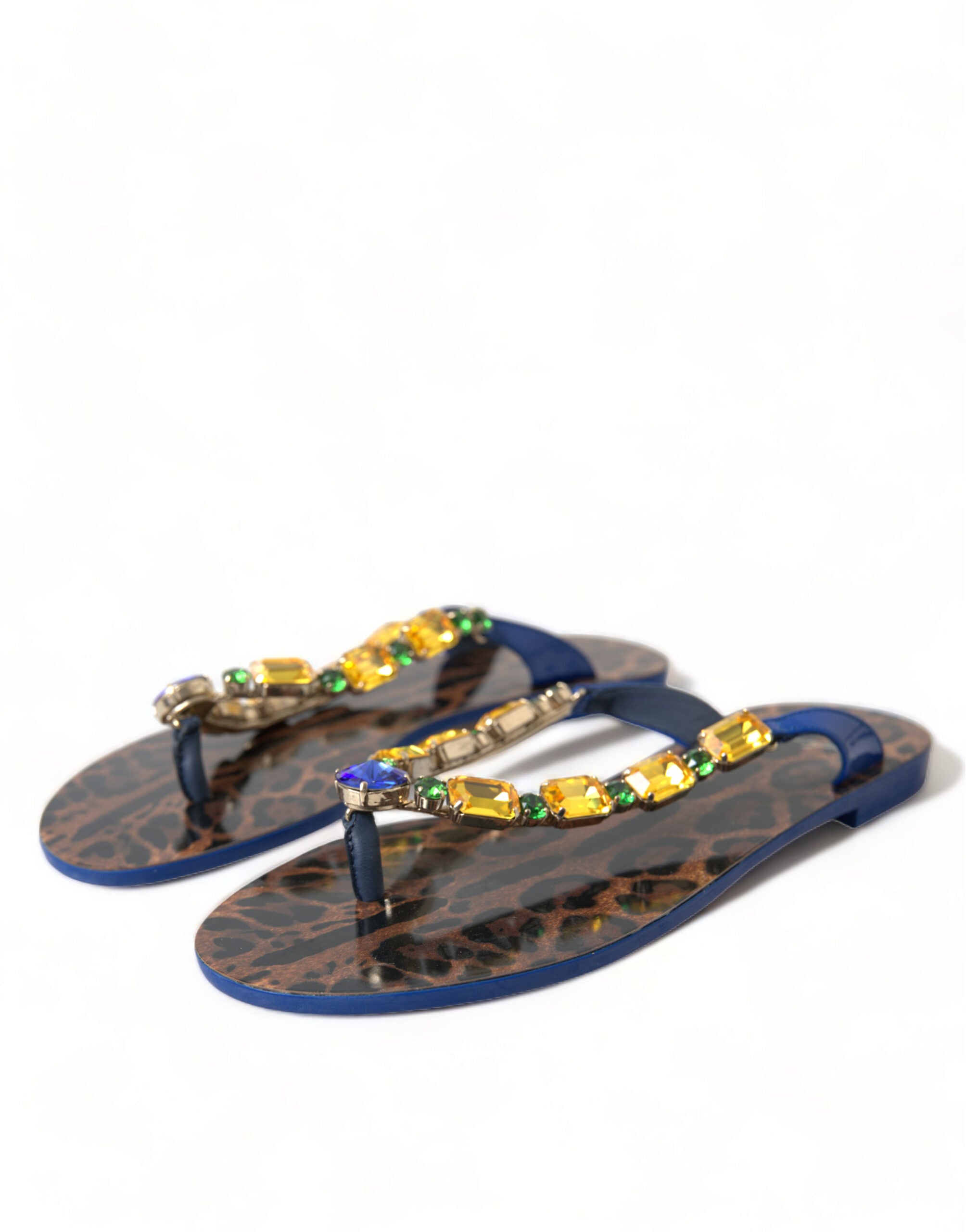 Dolce & Gabbana Blue Crystal Flats Sandals Beachwear Shoes-3