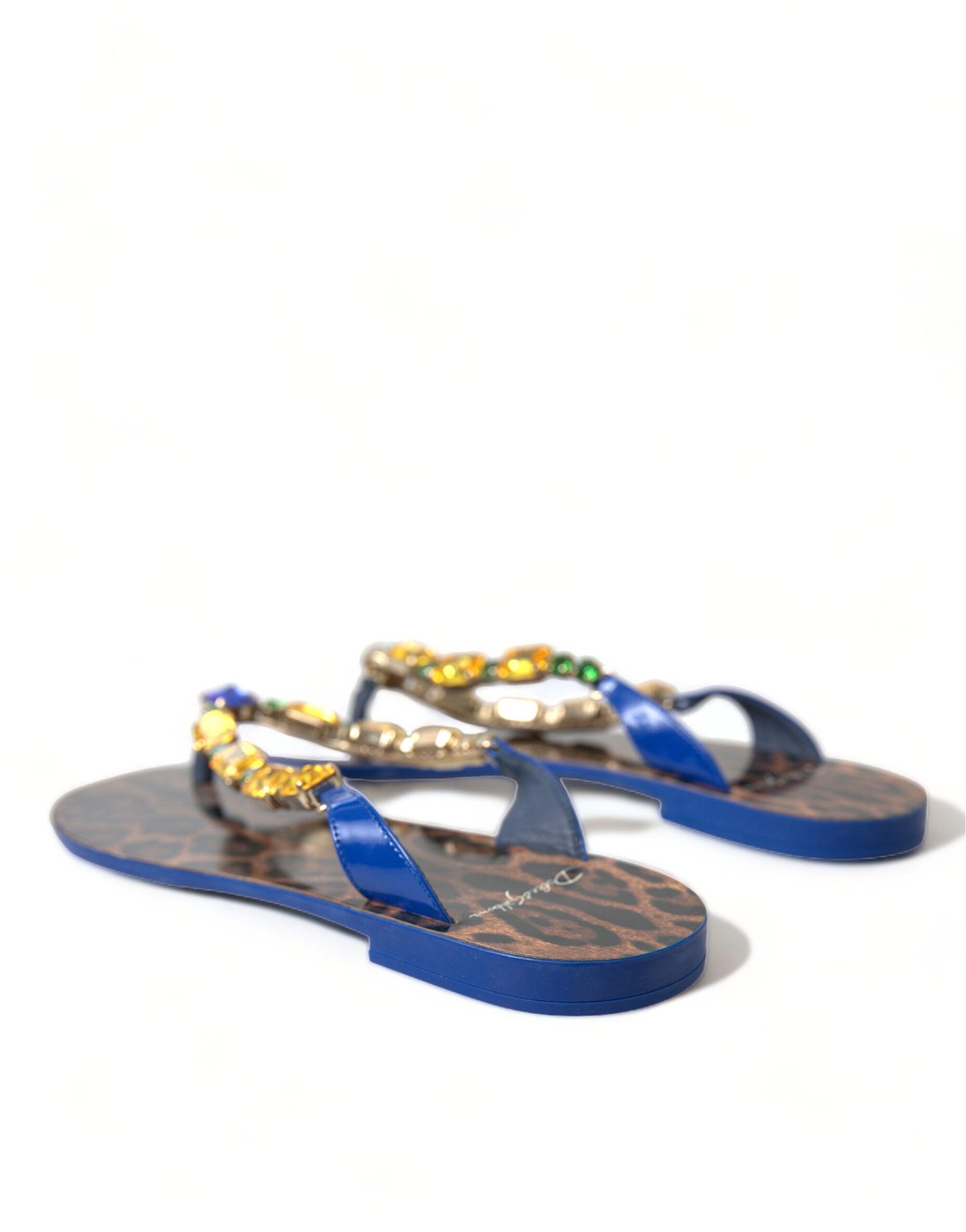 Dolce & Gabbana Blue Crystal Flats Sandals Beachwear Shoes-4