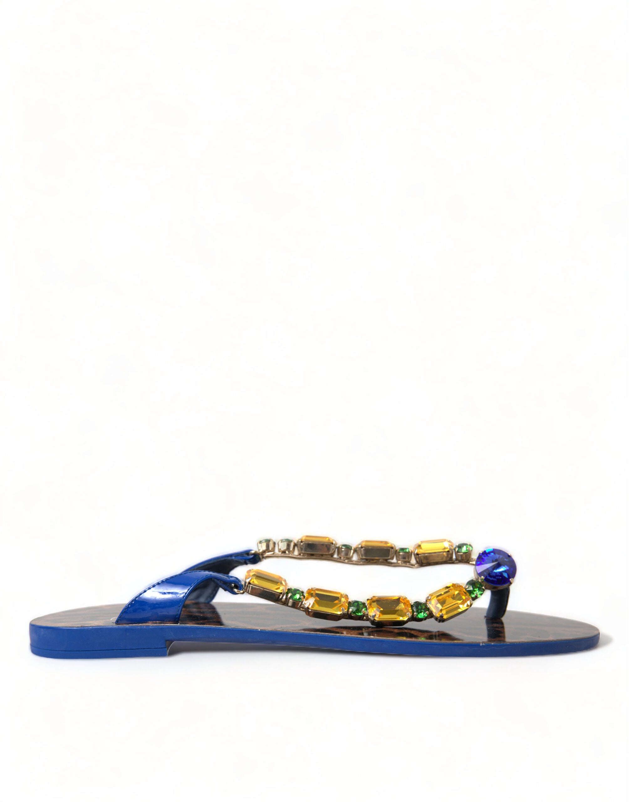 Dolce & Gabbana Blue Crystal Flats Sandals Beachwear Shoes-1