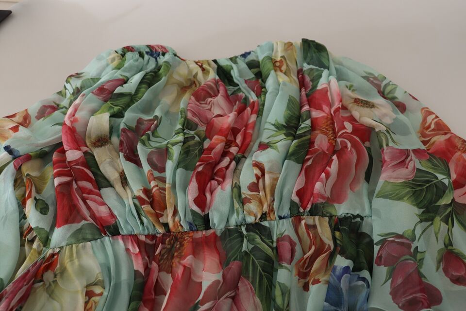 Dolce & Gabbana Multicolor Grün Floral Seiden Wickel Midikleid-7